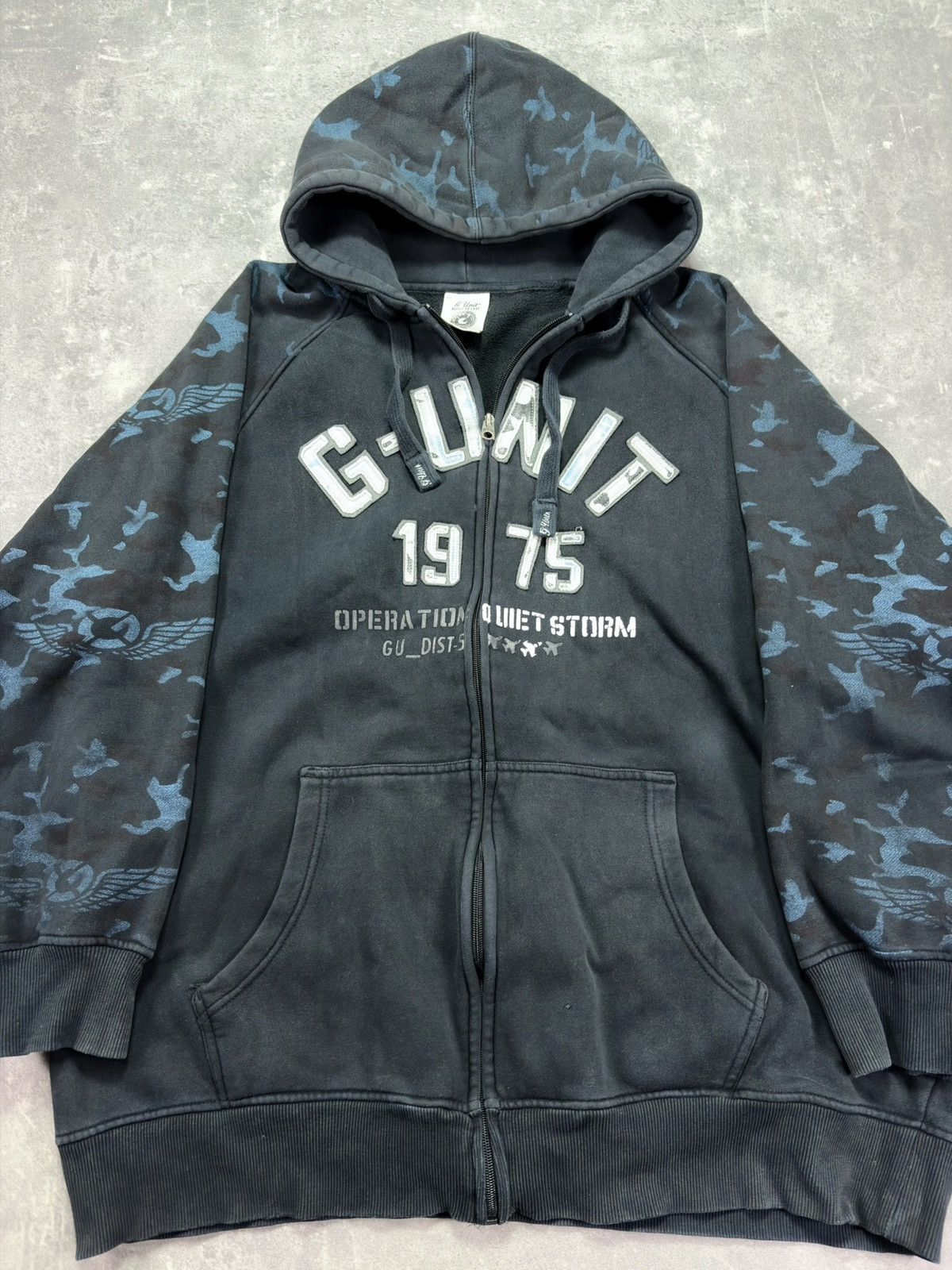 G-Unit G-Unit Big Logo Camo Sleeves Faded Baggy Zip Hoodie XXL Size US XXL / EU 58 / 5 - 7 Thumbnail