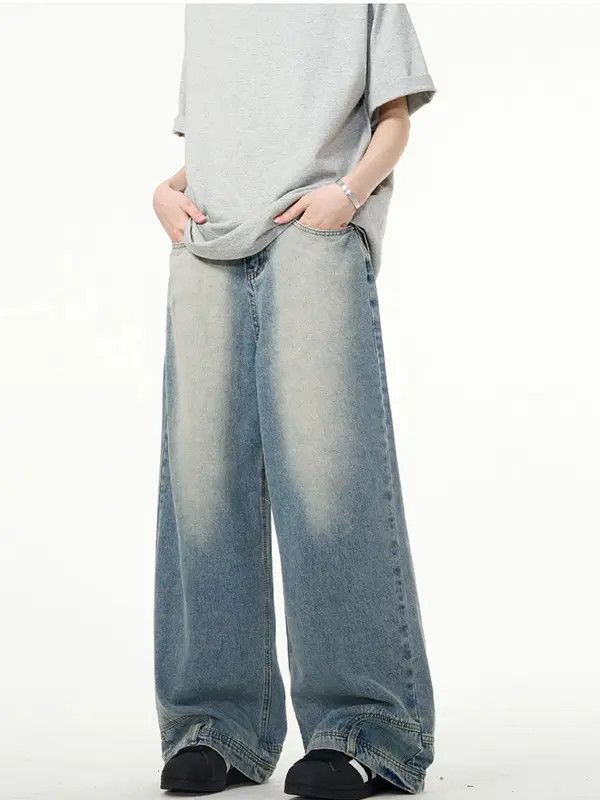 Japanese Brand moto Men's American retro washed loose straight jeans Size US 32 / EU 48 - 4 Thumbnail