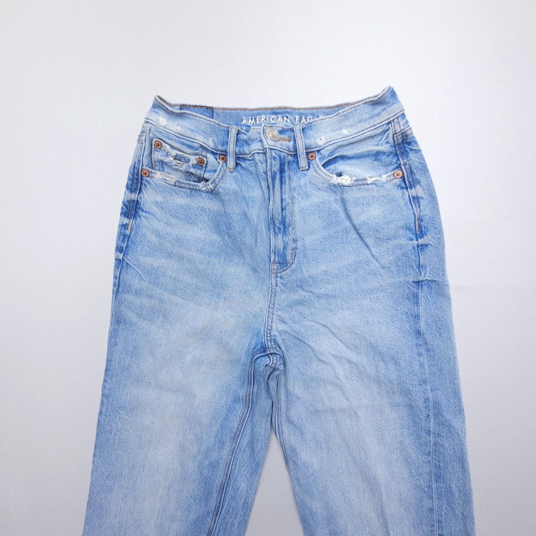 American Eagle Outfitters American Eagle Outfitters Baggy Jeans Size 0 Blue Rigid Cotton Denim High Rise Straight Women Size 25" / US 0 / IT 36 - 5 Thumbnail