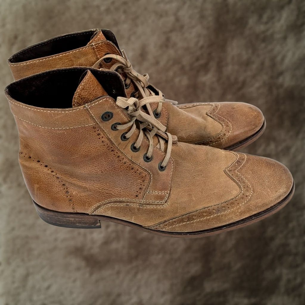 Aldo Leather Wingtip Boots Brown Lace Up Distressed Size 43 Mens display picture 3