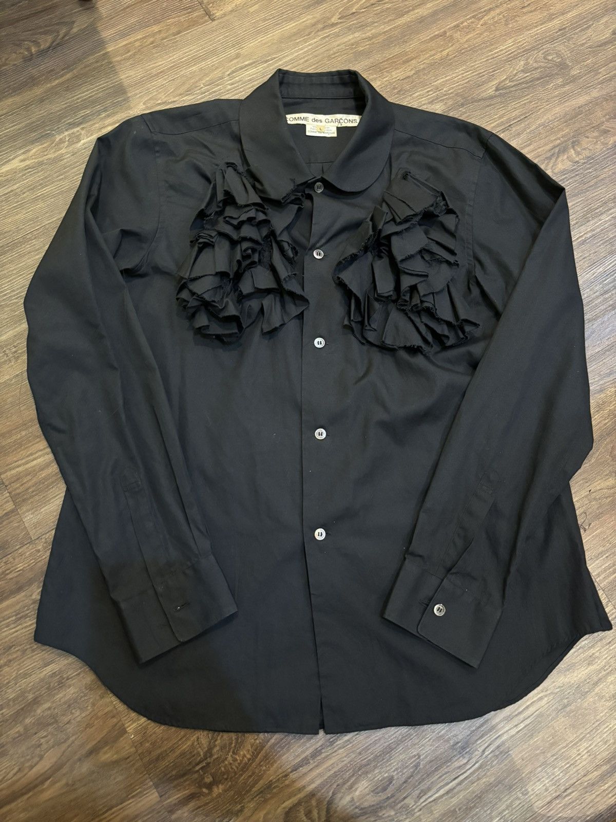 image of Comme Des Garcons Chest Hole Frill Shirt in Black, Men's (Size Large)