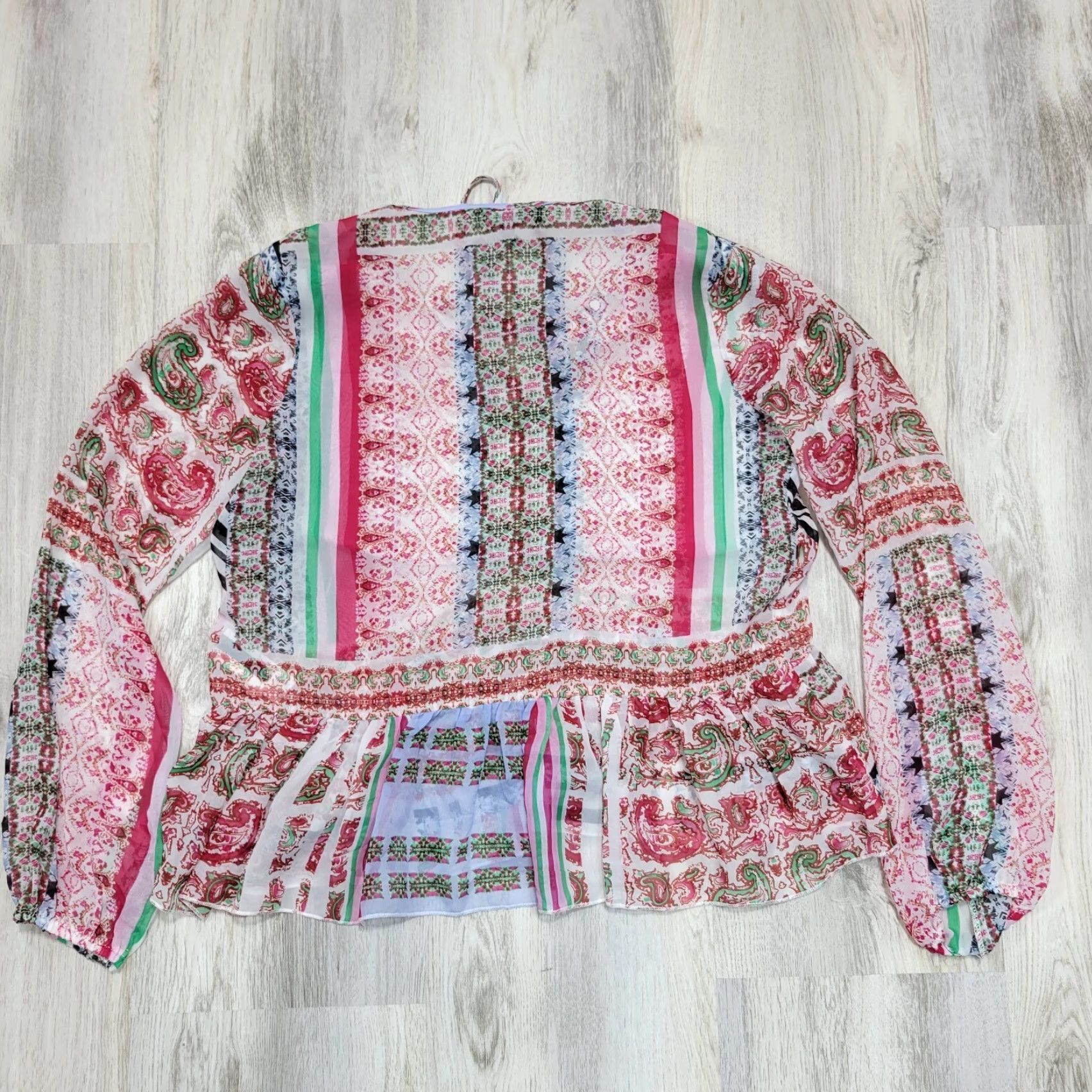 Buffalo David Bitton Buffalo by David Bitton Blouse Shirt Multicolor Sheer Ruffle Peplum Boho Peasant Sz S Womens Long Sleeve Size S / US 4 / IT 40 - 6 Thumbnail