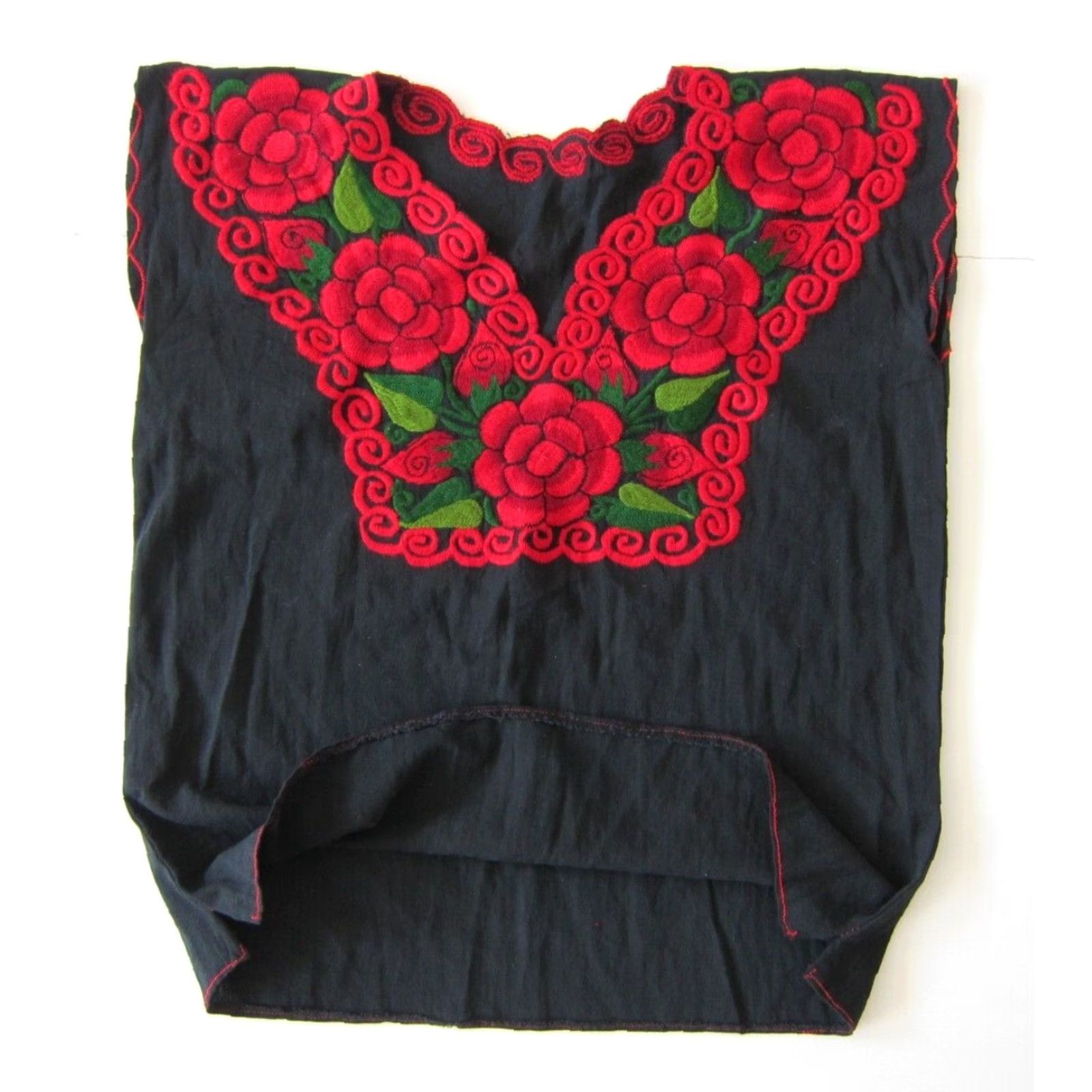 Vintage VINTAGE Handmade Ethnic Cotton Black Red Embroidered Floral Peasant Blouse M-L Size L / US 10 / IT 46 - 4 Thumbnail