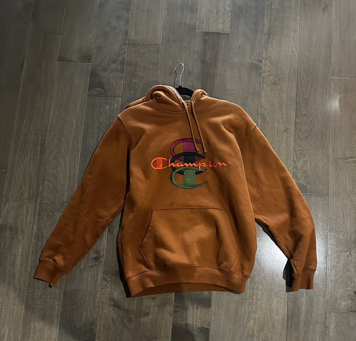 image of Champion Triple Logo Hoodie Size M in Brown, Men's
