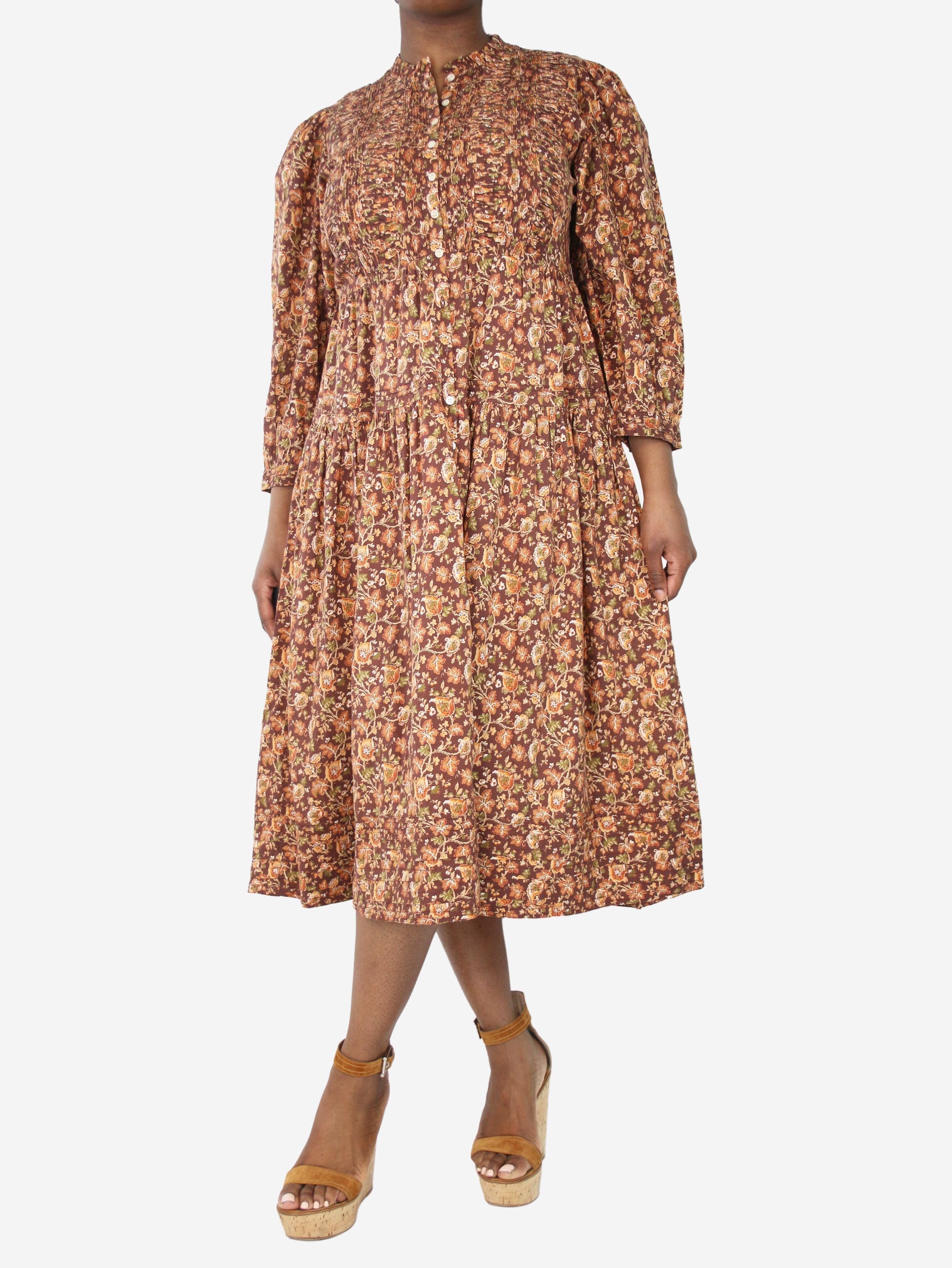 image of Doen Brown Floral Printed Midi Dress - Size Xl, Women's