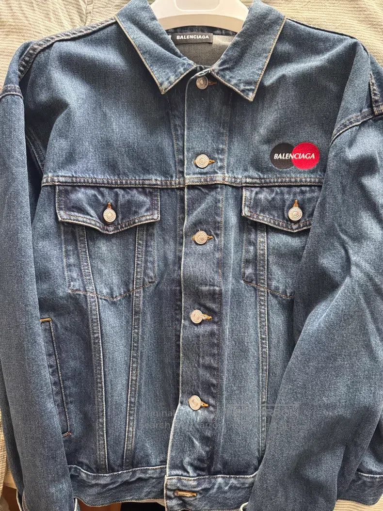 Balenciaga Mastercard Embroidered Logo Washed Denim Jacket
