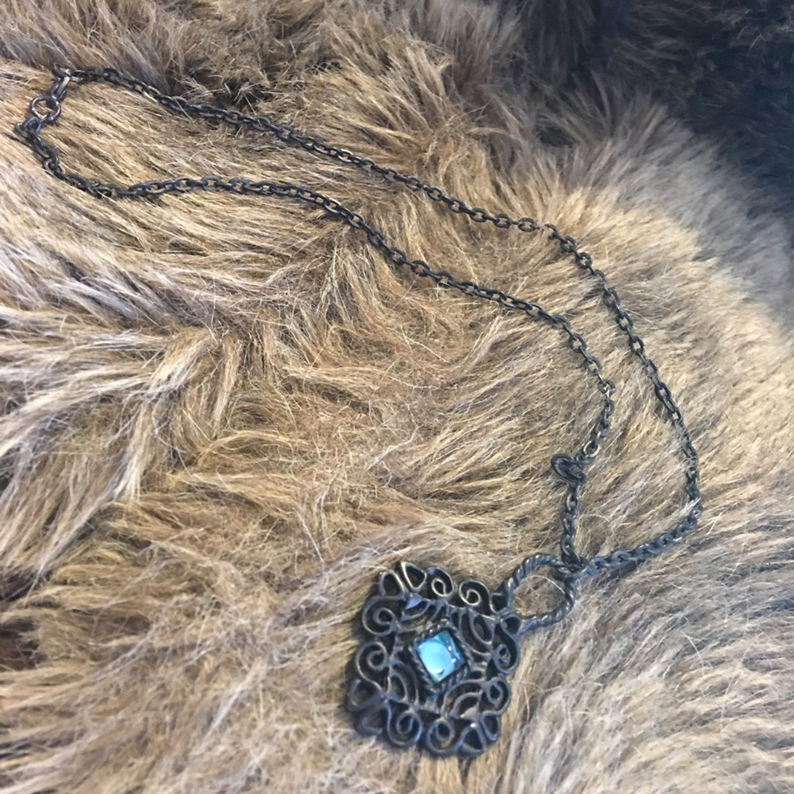 Jewelry Matte black stone accent amulet on chain Size ONE SIZE - 8 Thumbnail