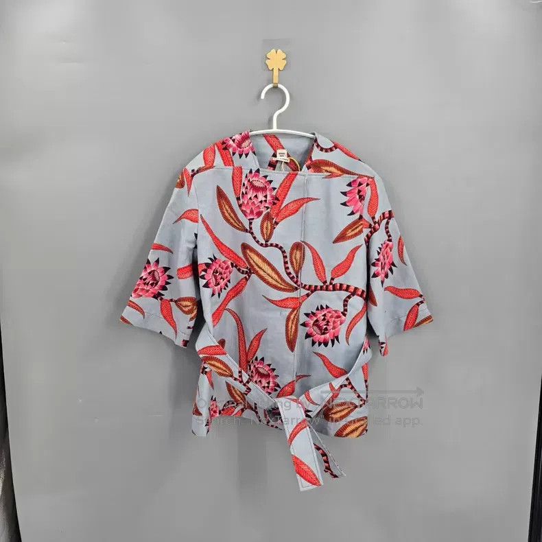 Hermes Hermes Blue Tropical Floral Cotton Linen Jacket Size XS / US 0-2 / IT 36-38 - 1 Thumbnail