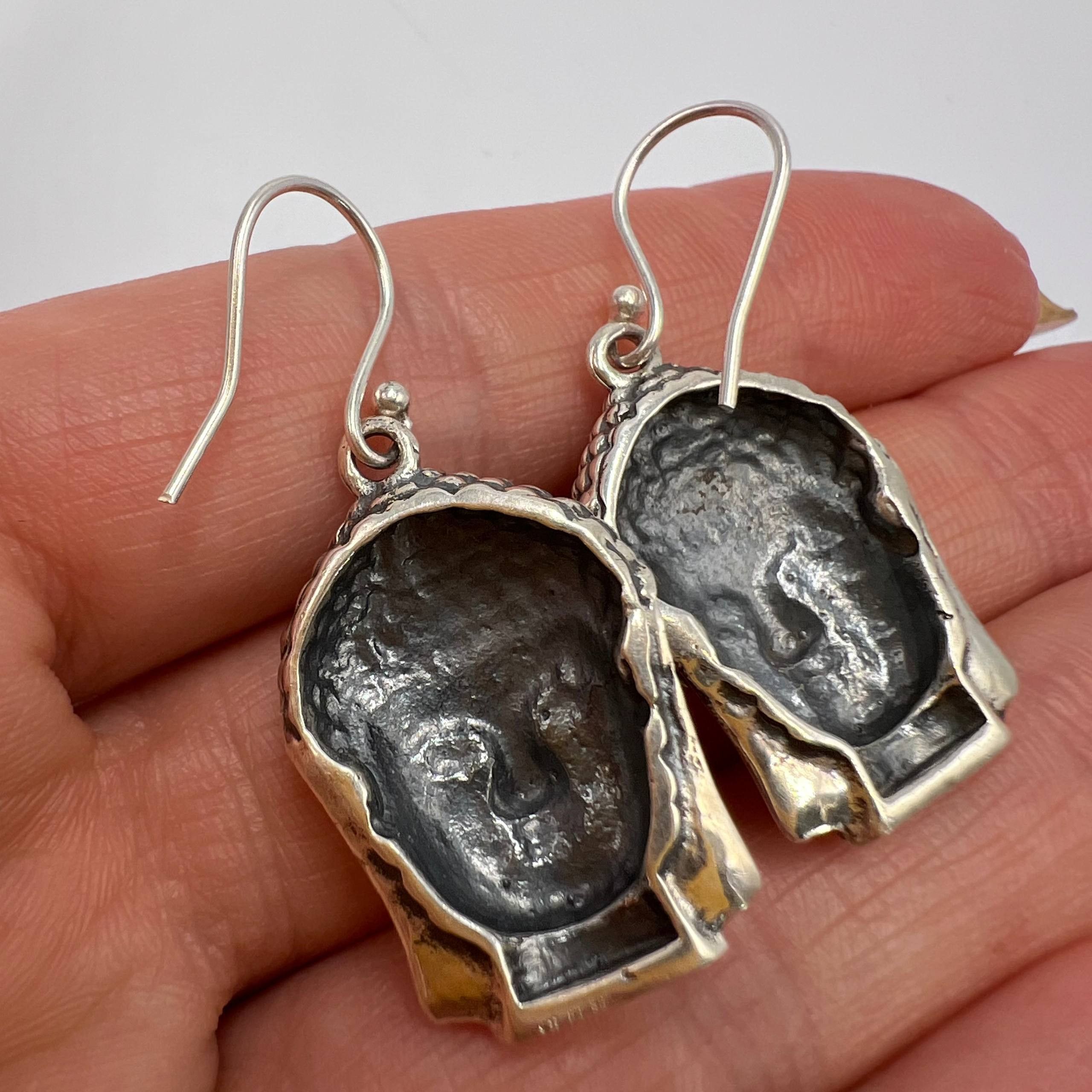 Sterling Silver Vintage Sterling Silver 925 Buddha Head Earrings Spiritual Size ONE SIZE - 4 Thumbnail