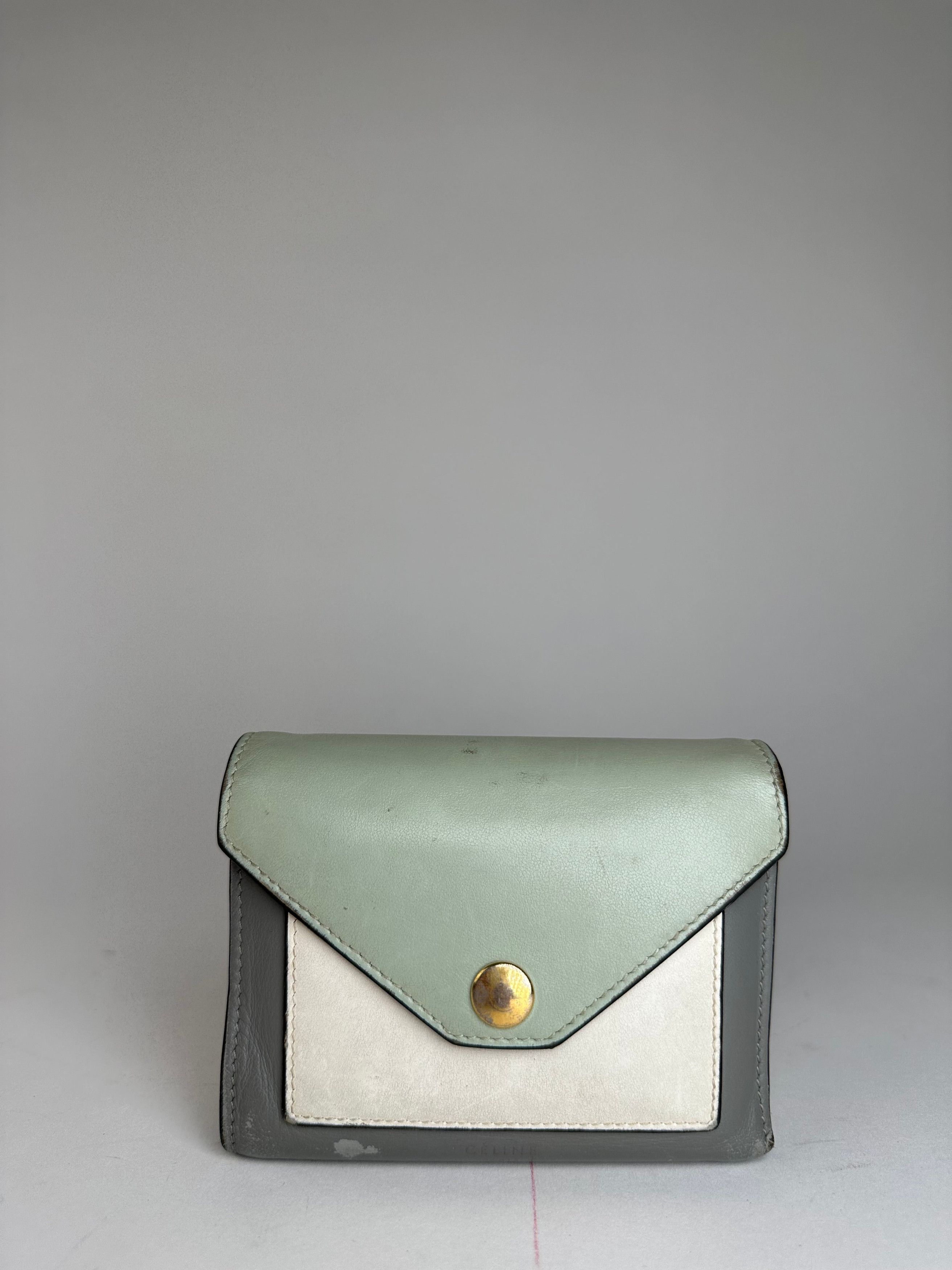 Celine Vintage Paris Envelope Card Holder Green Grey White Size ONE SIZE - 1 Thumbnail