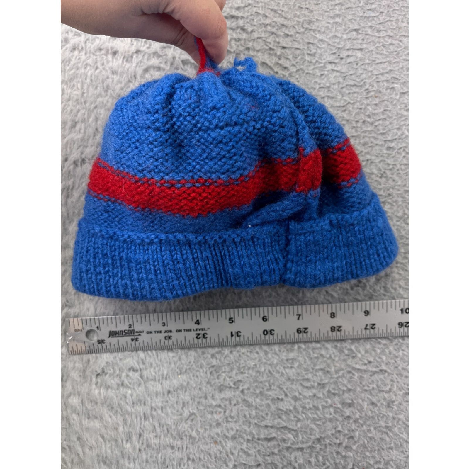 Vintage Beanie Toque Wool Blend Pom Hat Adult One Size Blue Red Knit Ski Men Size ONE SIZE - 5 Thumbnail