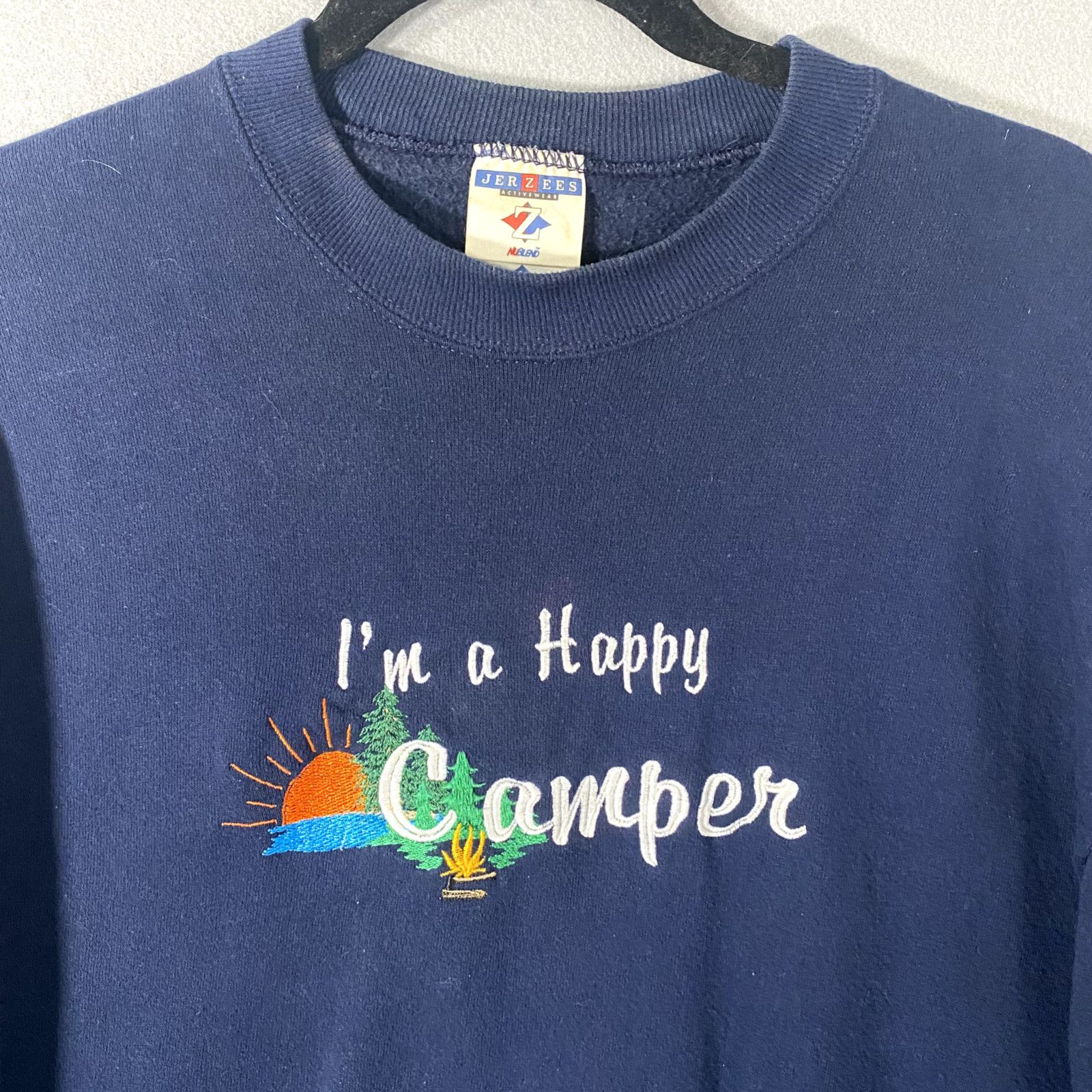 Jerzees Vintage I'm A Happy Camper Pullover Sweatshirt USA Large Size US L / EU 52-54 / 3 - 2 Thumbnail