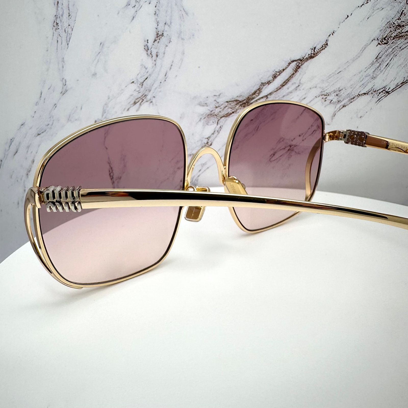 Miu Miu MIU MIU Sunglasses Gold Metal Square Oversized Gradient Lens Size ONE SIZE - 14 Thumbnail