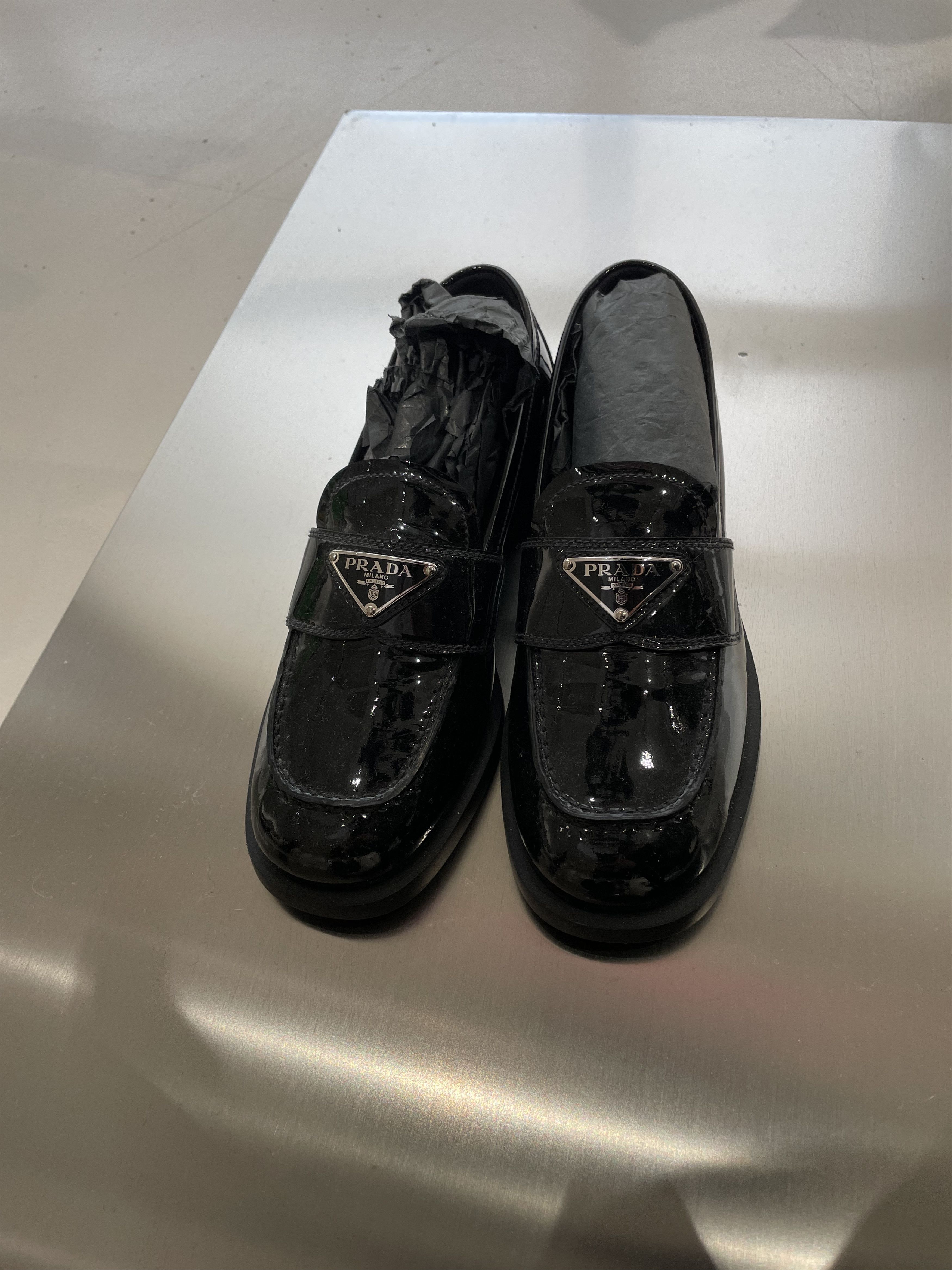 Prada Prada Lacquer Patent Leather Cross Round Toe Loafers Size US 8 / IT 38 - 5 Thumbnail