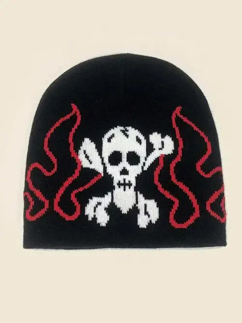 6876 Skull & Fire Pattern Beanie Size ONE SIZE - 2 Thumbnail