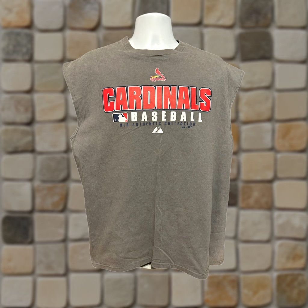 MLB St Louis Cardinals Tank Top Shirt Men XL Gray Majestic MLB Graphic Batting Crew Neck Sleeveless Activewear Size US XL / EU 56 / 4 - 1 Thumbnail