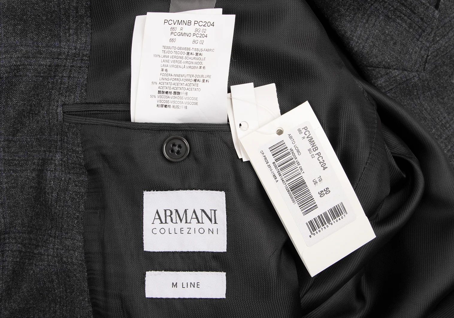 Armani Collezioni Wool Glen Check Peak Lapel Double Jacket in Charcoal Navy Size US XXS / EU 40 - 18 Thumbnail