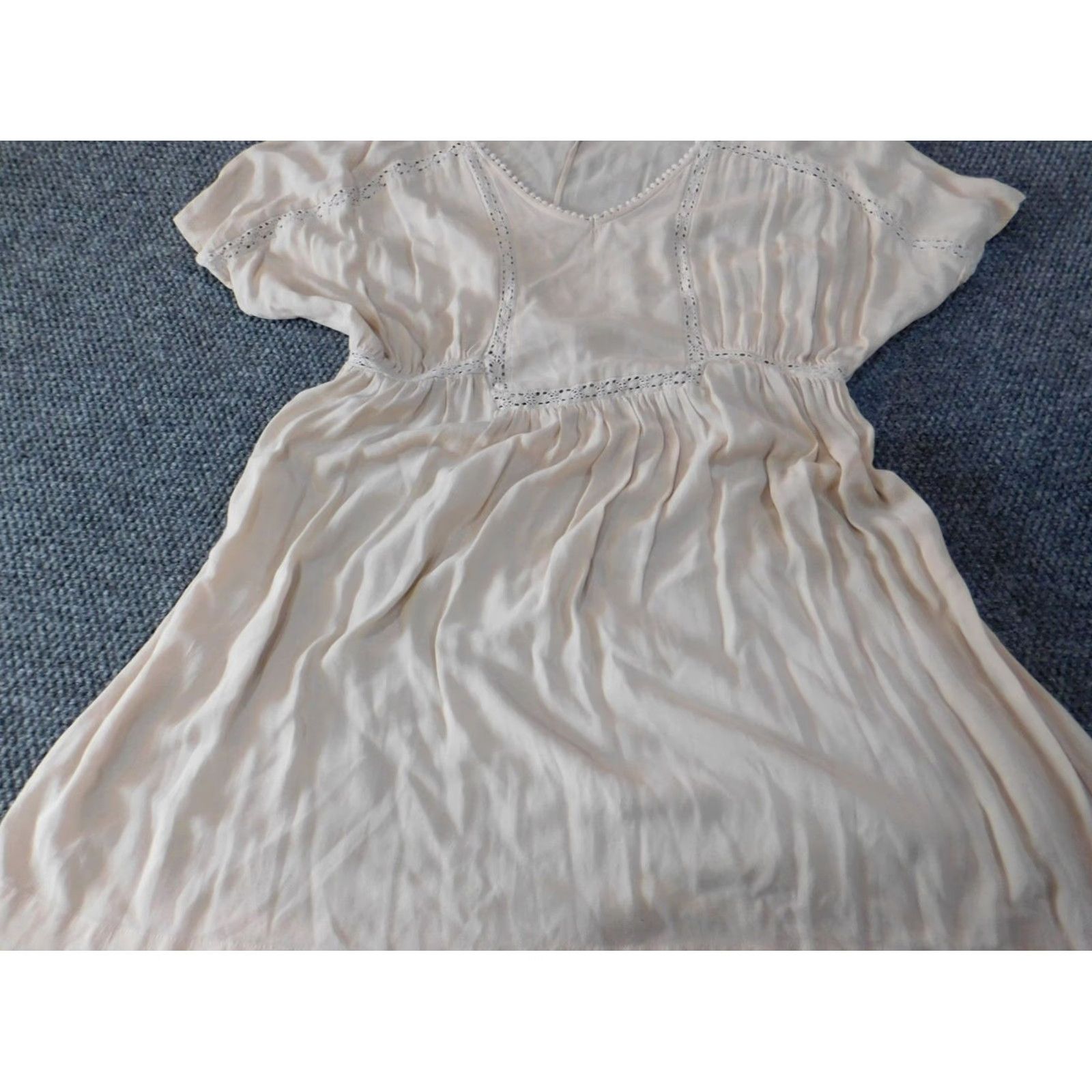 Zara Zara Dress A-Line Medium Pink Womens Dolman Sleeve Ruffle Knee Length Polyester Rayon Crew Neck Stretch Size M / US 6-8 / IT 42-44 - 3 Thumbnail