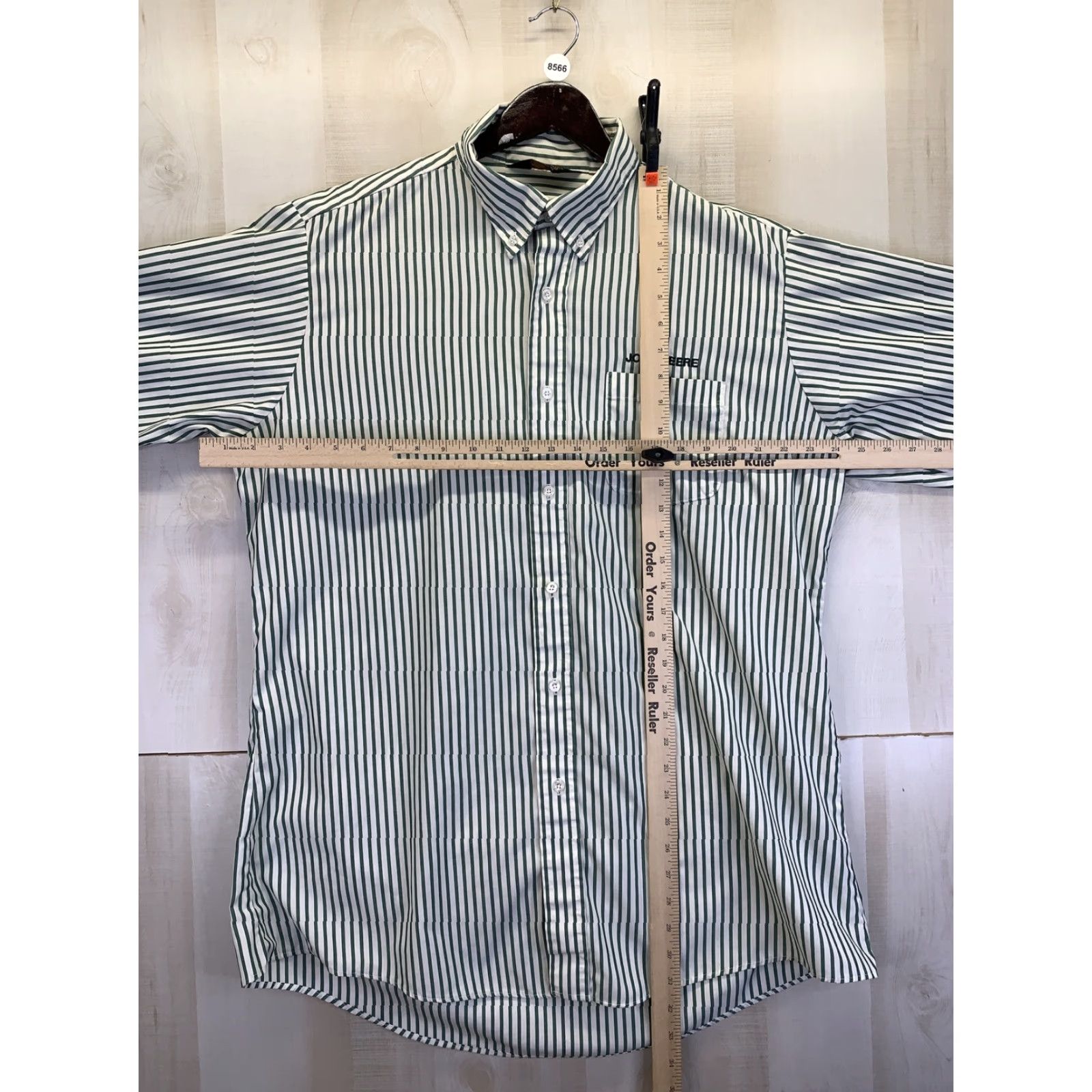 John Deere Vtg 1980-90s John Deere Embroidered Mens Green Stripe Shirt - Long Sleeve, Button-Front, Regular, Size L Size US L / EU 52-54 / 3 - 2 Thumbnail