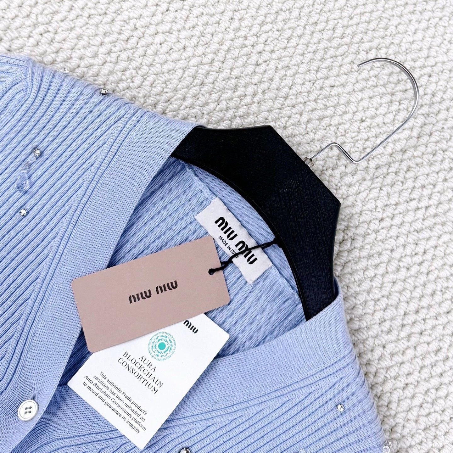 Miu Miu Miu Miu Light Blue Rhinestone Button Knit Cardigan Size US S / EU 44-46 / 1 - 3 Thumbnail