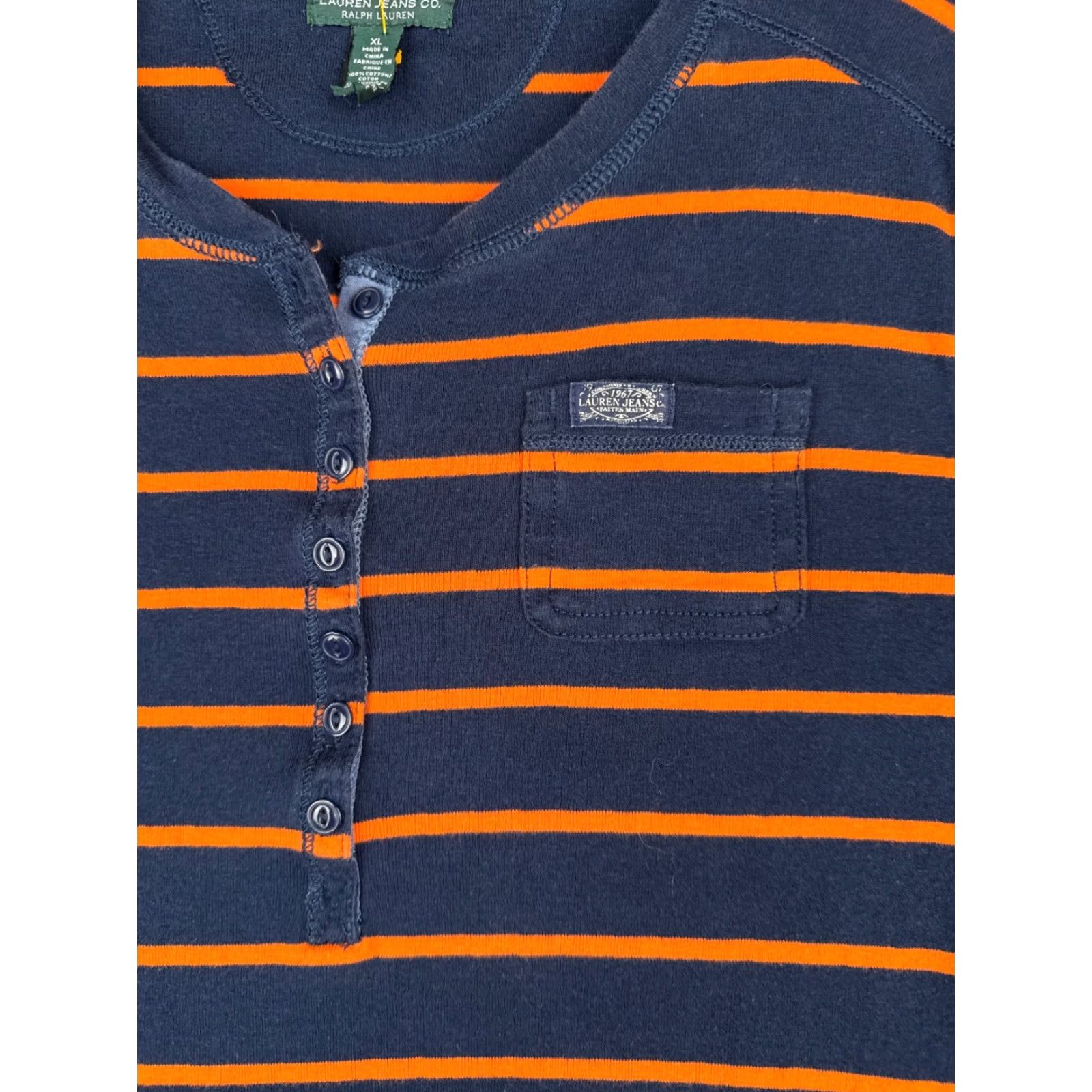 CO Lauren Jeans Co Shirt Women XL Blue Orange Stripe 3/4 Sleeve Cotton Henley Casual Striped Womens Size XL / US 12-14 / IT 48-50 - 6 Thumbnail