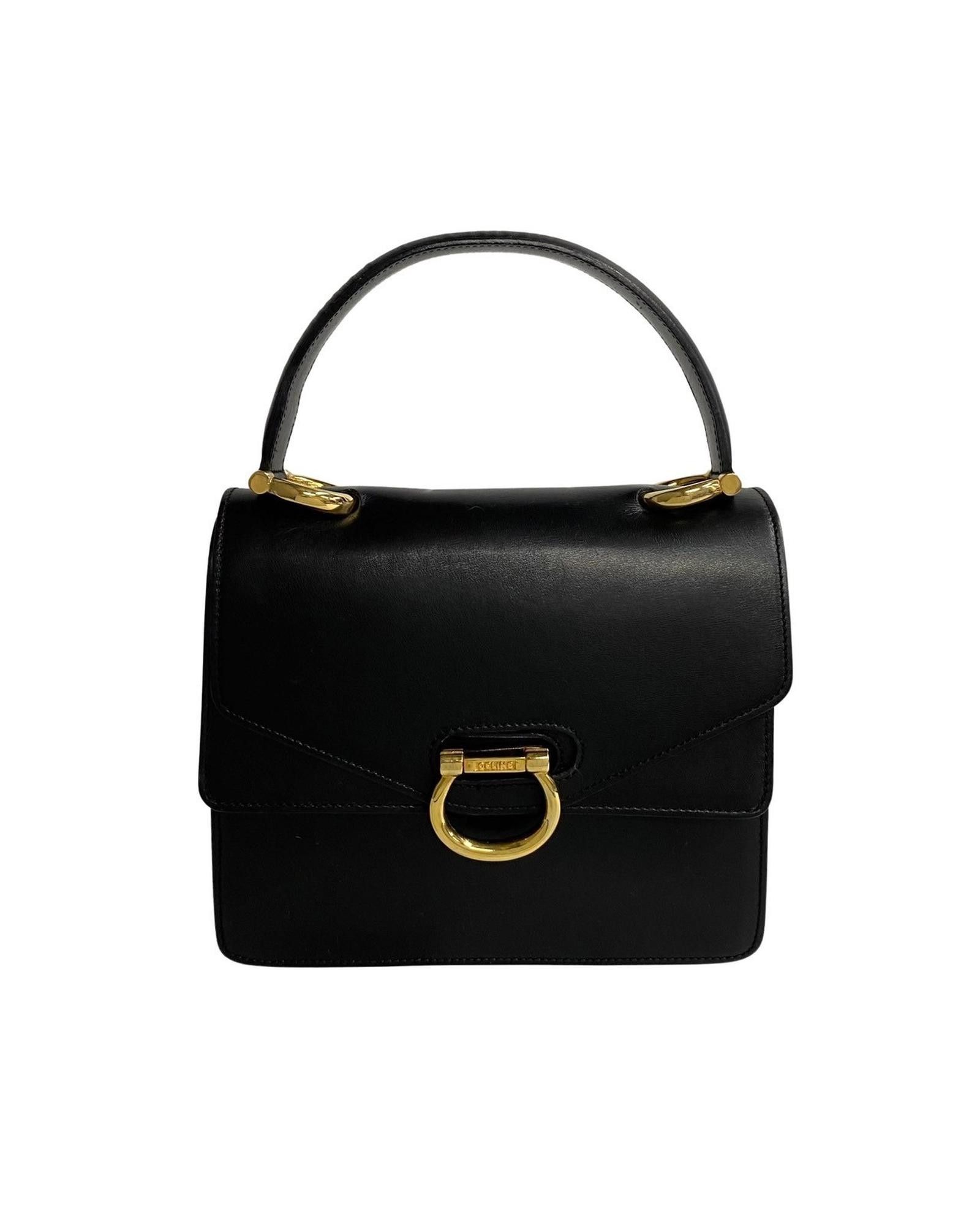 image of Celine Black Leather Flap Handbag In Ab Condition, Women's