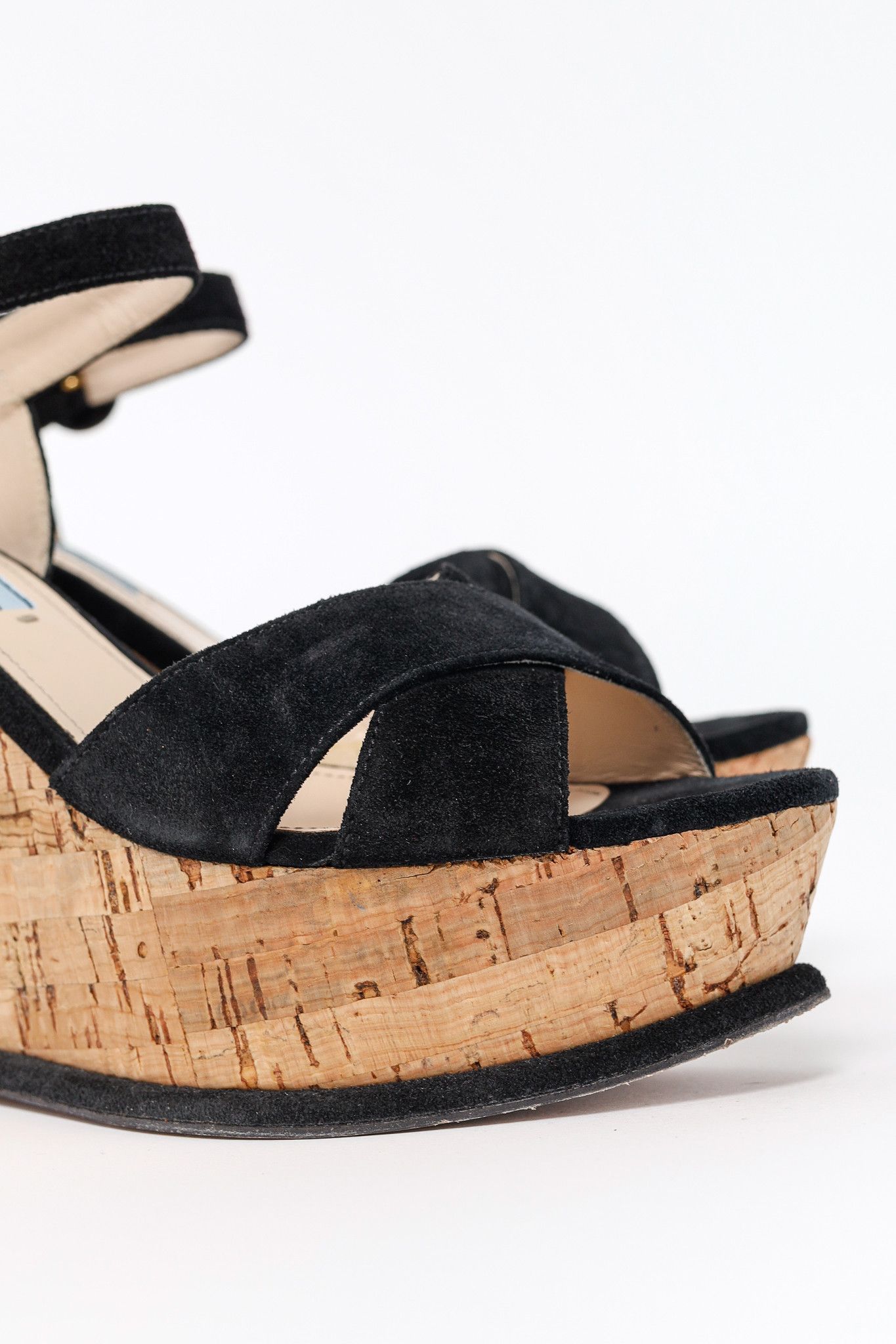 Prada Prada Nero Scamosciato Suede Cork Wedge Sandals Size US 6.5 / IT 36.5 - 7 Thumbnail