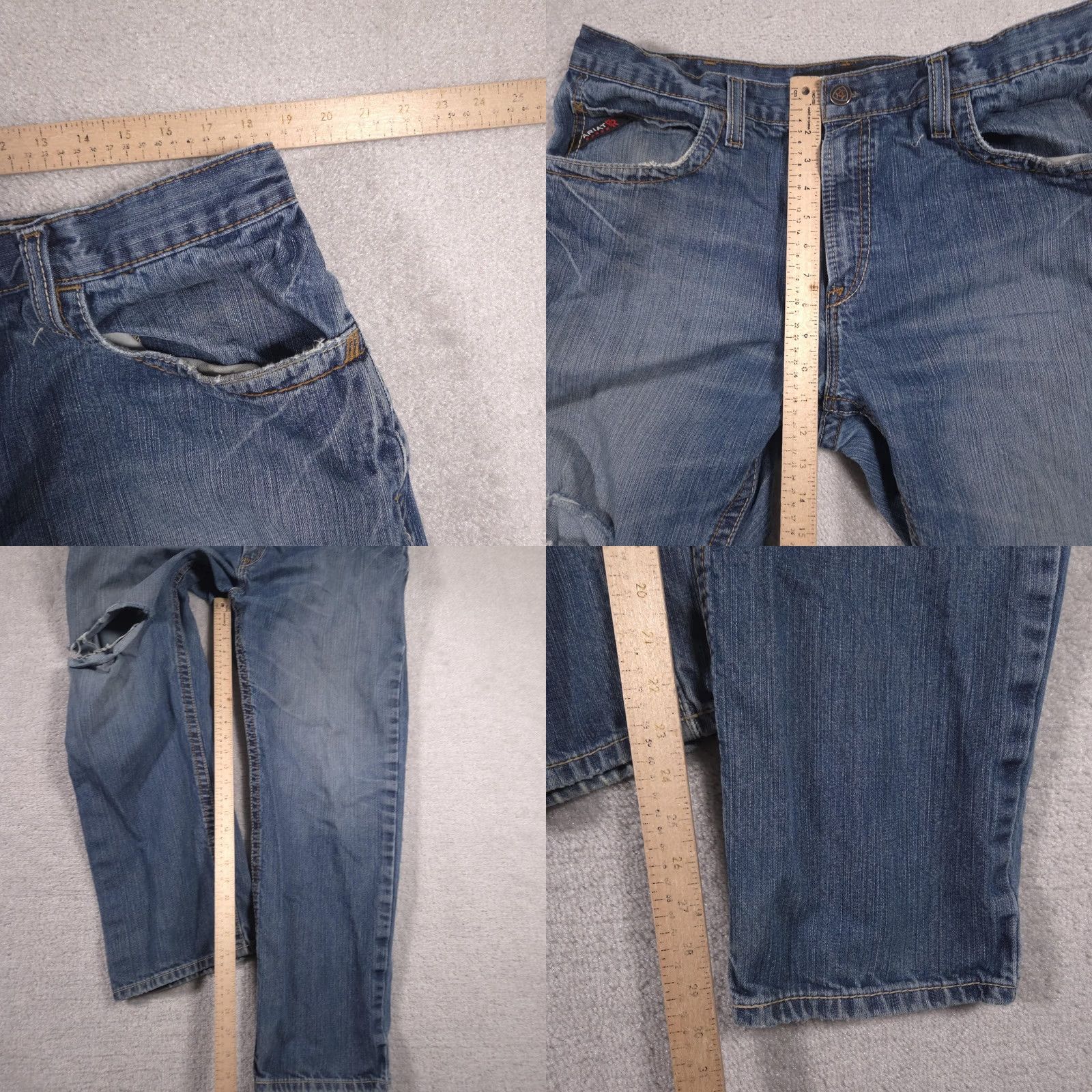 Ariat Ariat FR M3 Jeans Mens 38x30 Blue Relaxed Straight Denim Ripped Knee Workwear Jeans Size US 38 / EU 54 - 9 Thumbnail