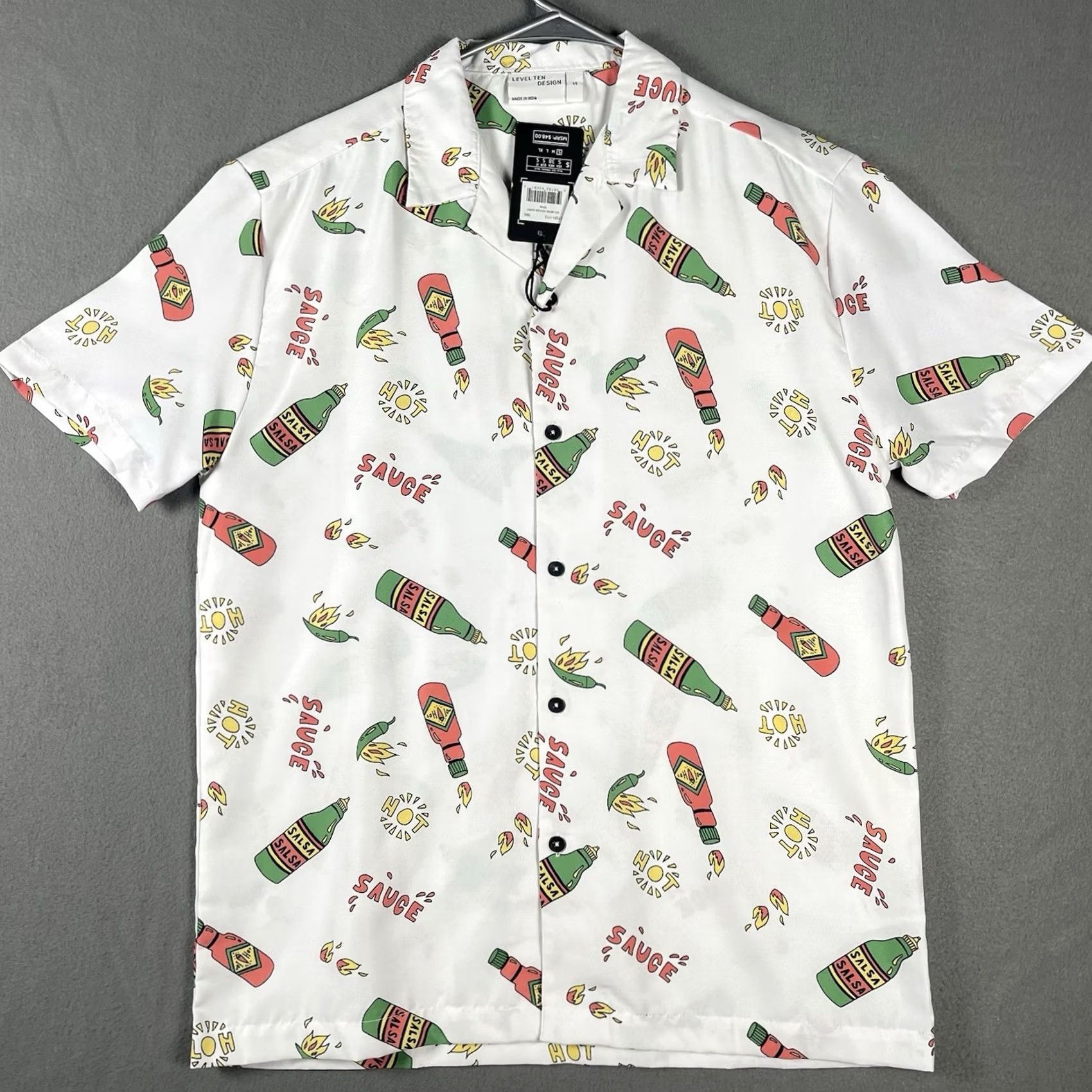 Vintage Level Ten Button-Up Shirt AOP Hot Sauce White Small Mens Short Sleeve Collared 100% Cotton Modern Fit Casual Vintage No Size US S / EU 44-46 / 1 - 3 Thumbnail
