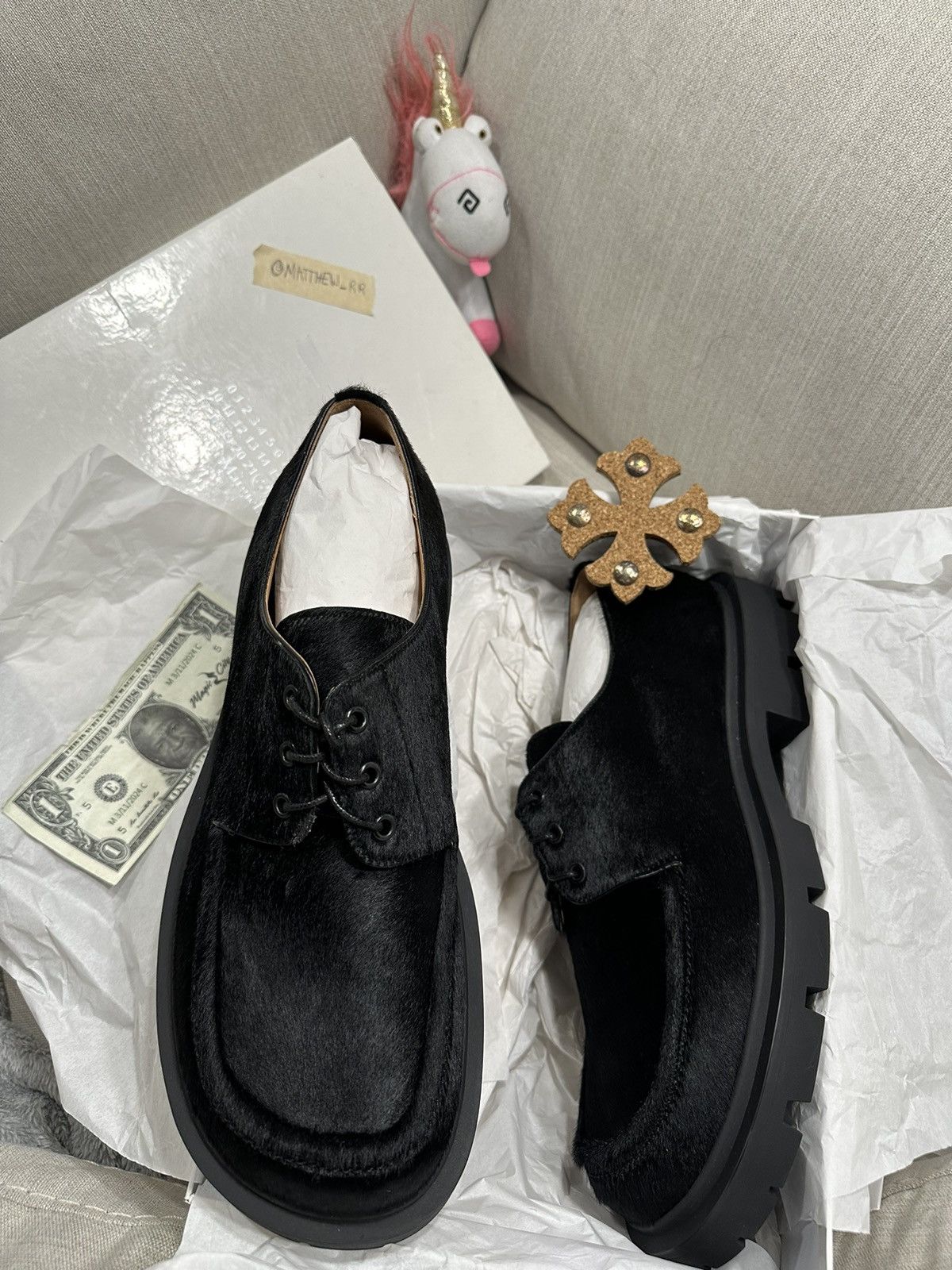 image of Maison Margiela Margiela Calf Hair Oxford’S Shoes in Black, Men's (Size 12)