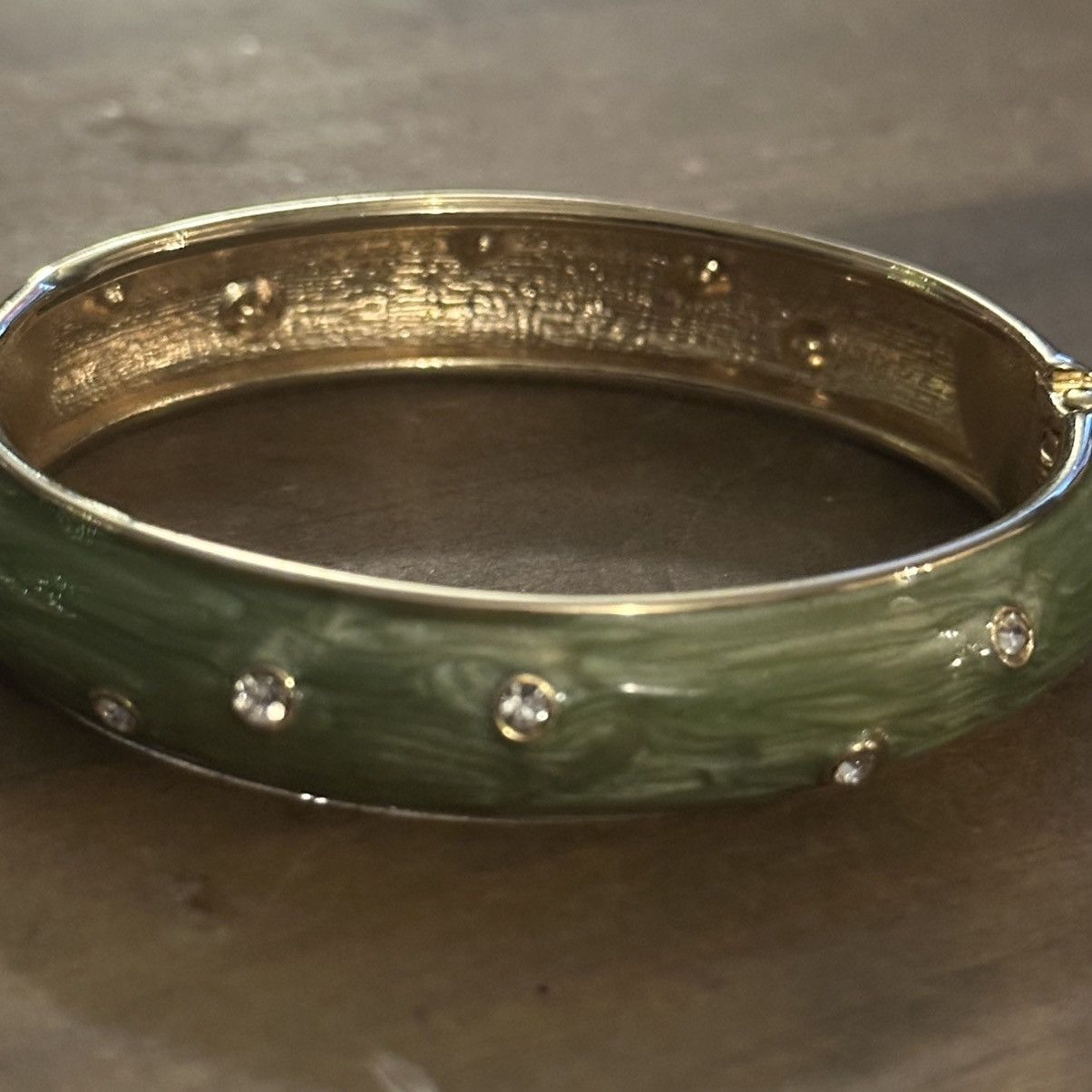 Other Olive green enamel rhinestone hinged bracelet Size ONE SIZE - 6 Thumbnail