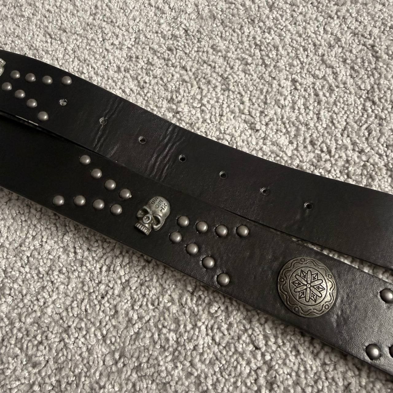 Vintage Avant Garde Black Leather Chrome metal Skull Belt Size 32 - 5 Thumbnail
