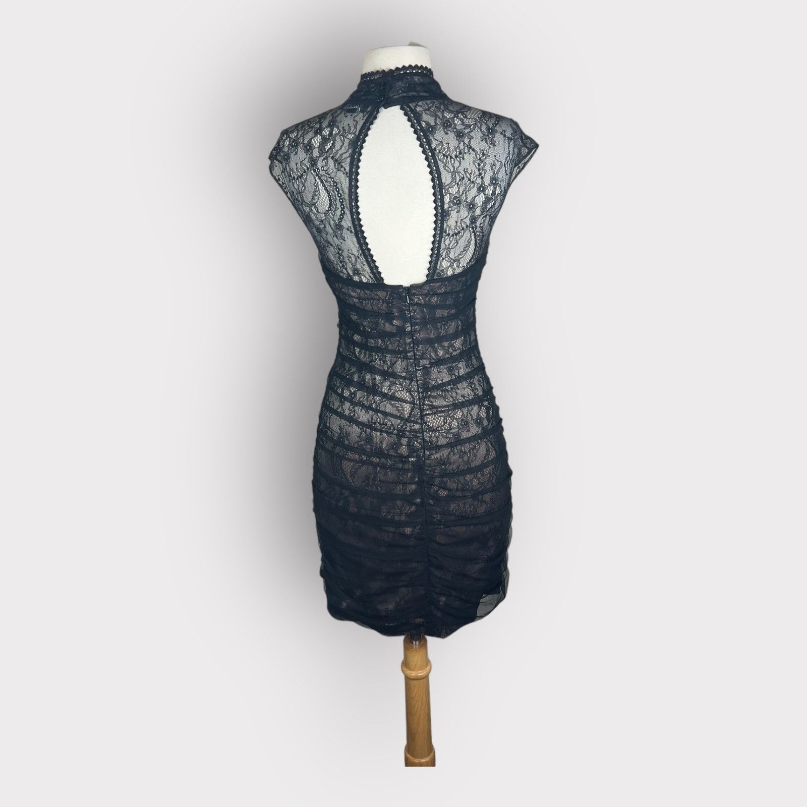 Vintage Bebe | Vintage Y2K Black Lace Cocktail High Neck Mini Dress Size S / US 4 / IT 40 - 4 Thumbnail
