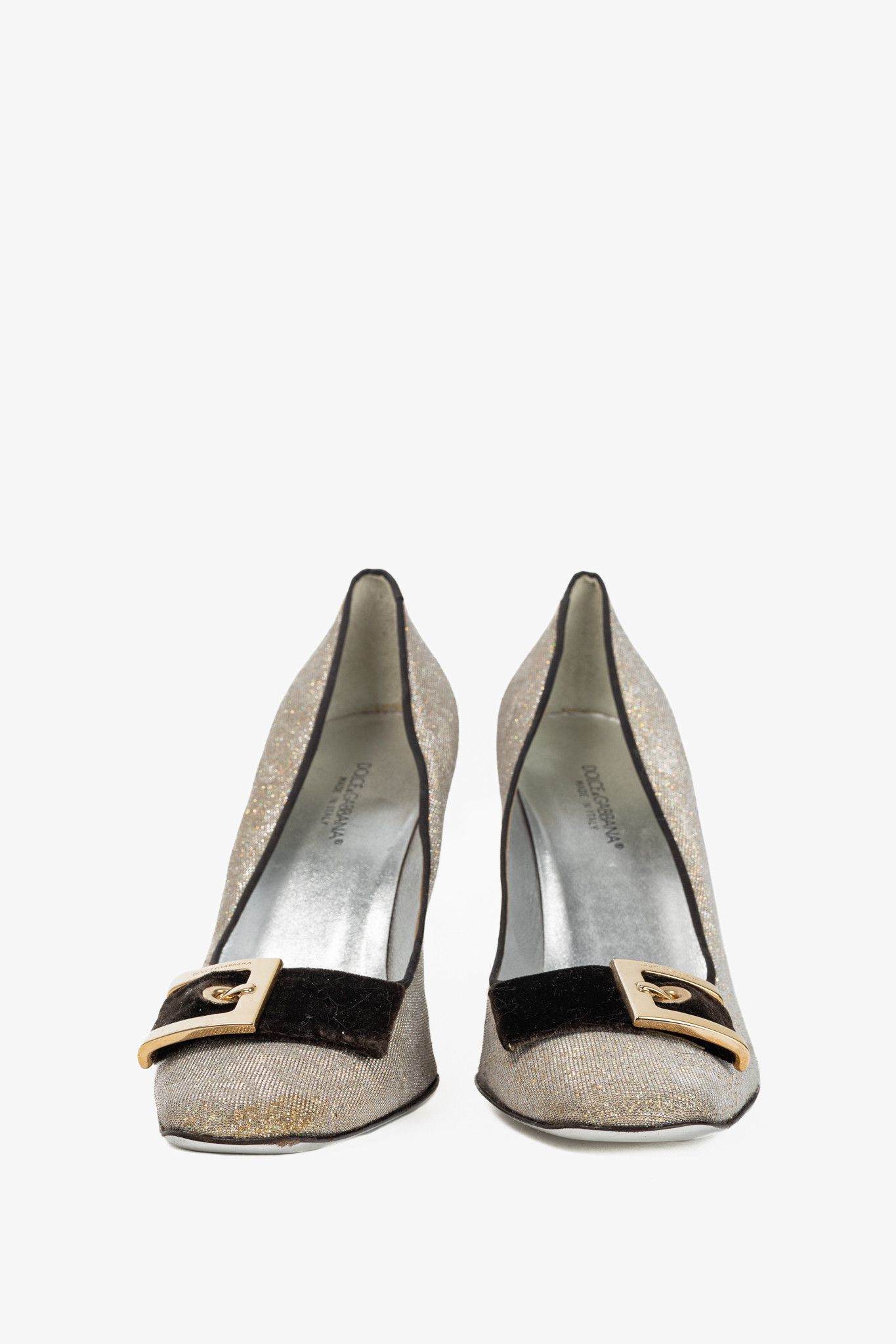 Dolce & Gabbana Dolce & Gabbana Gold Sparkle Velvet-Buckle Pumps Size US 10.5 / IT 40.5 - 2 Thumbnail
