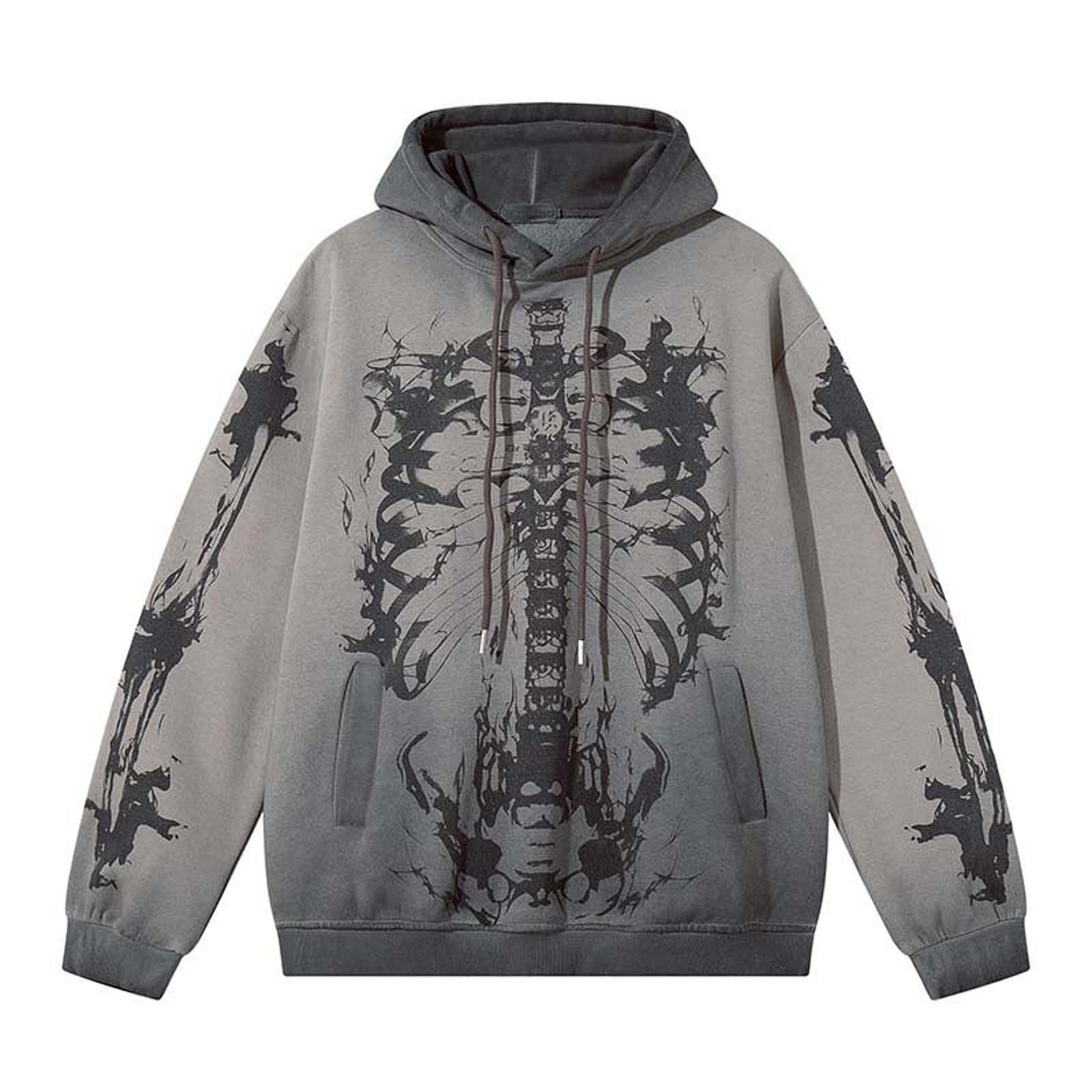 Japanese Brand Skeleton Print Hoodie, Men's Casual Pullover Size US M / EU 48-50 / 2 - 3 Thumbnail