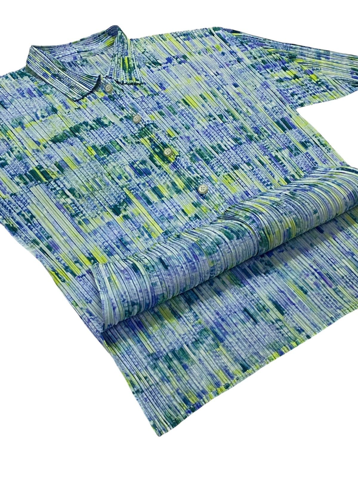 Issey Miyake × Pleats Please Issey Miyake Pleats Please Pleated Multicolor Top Short Sleeve Button Ups Size L / US 10 / IT 46 - 19 Thumbnail