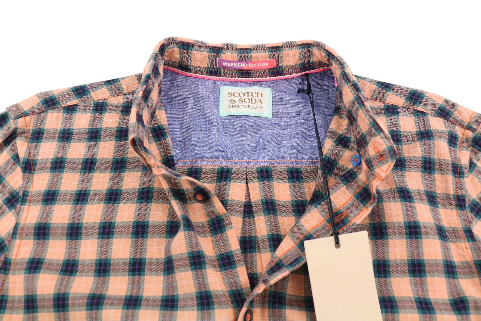Scotch & Soda M Orange Checked Cotton Button-Down Shirt 88515 Size US M / EU 48-50 / 2 - 4 Thumbnail