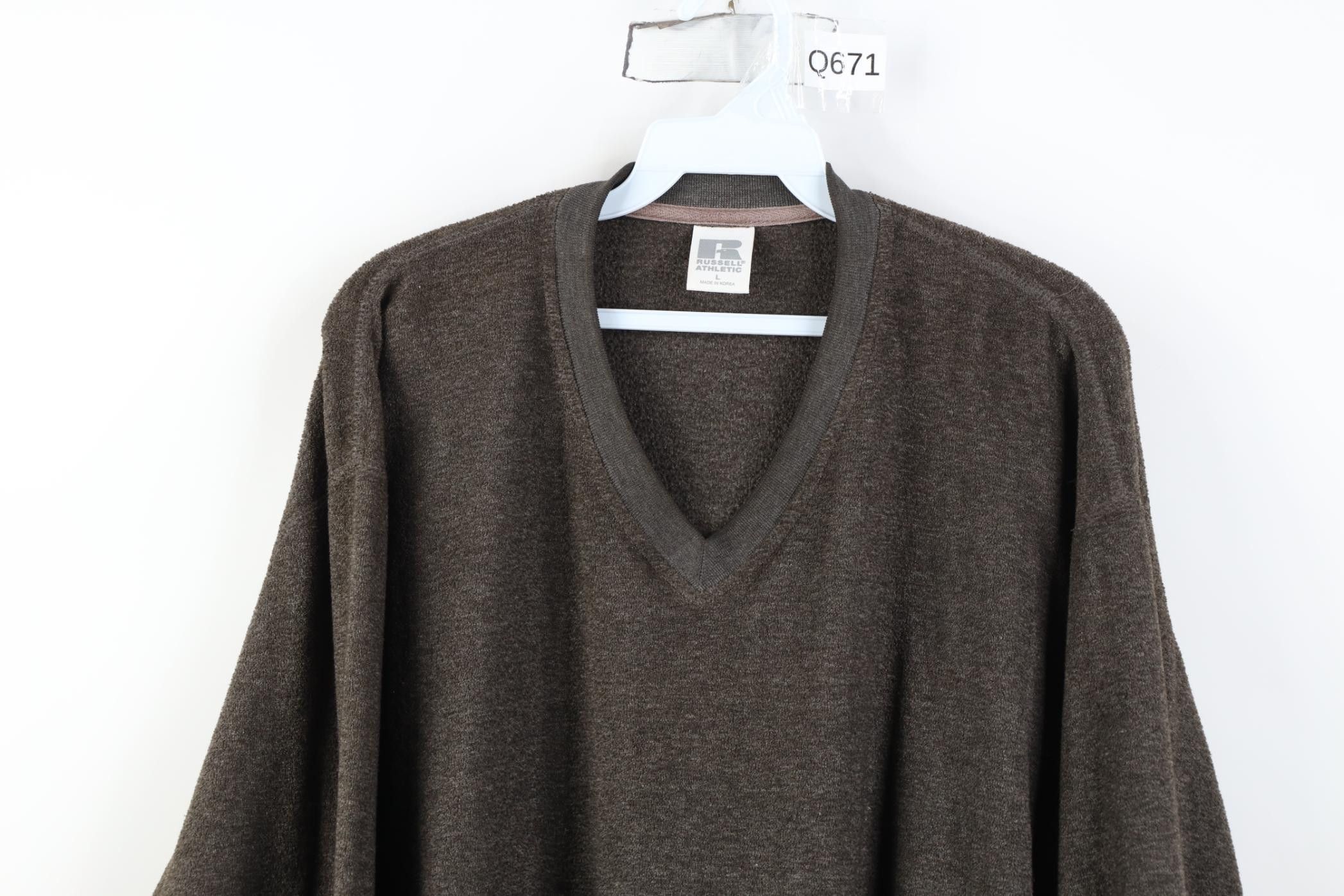 Russell Athletic Vintage 90s Russell Athletic Blank Fleece V-Neck Sweatshirt Size US L / EU 52-54 / 3 - 2 Thumbnail