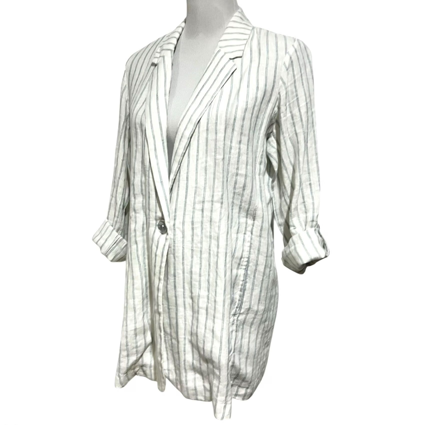 Vintage VINTAGE C&C California Blazer Jacket 100% Linen Striped Woman Sz M Shirt Women Size M / US 6-8 / IT 42-44 - 6 Thumbnail