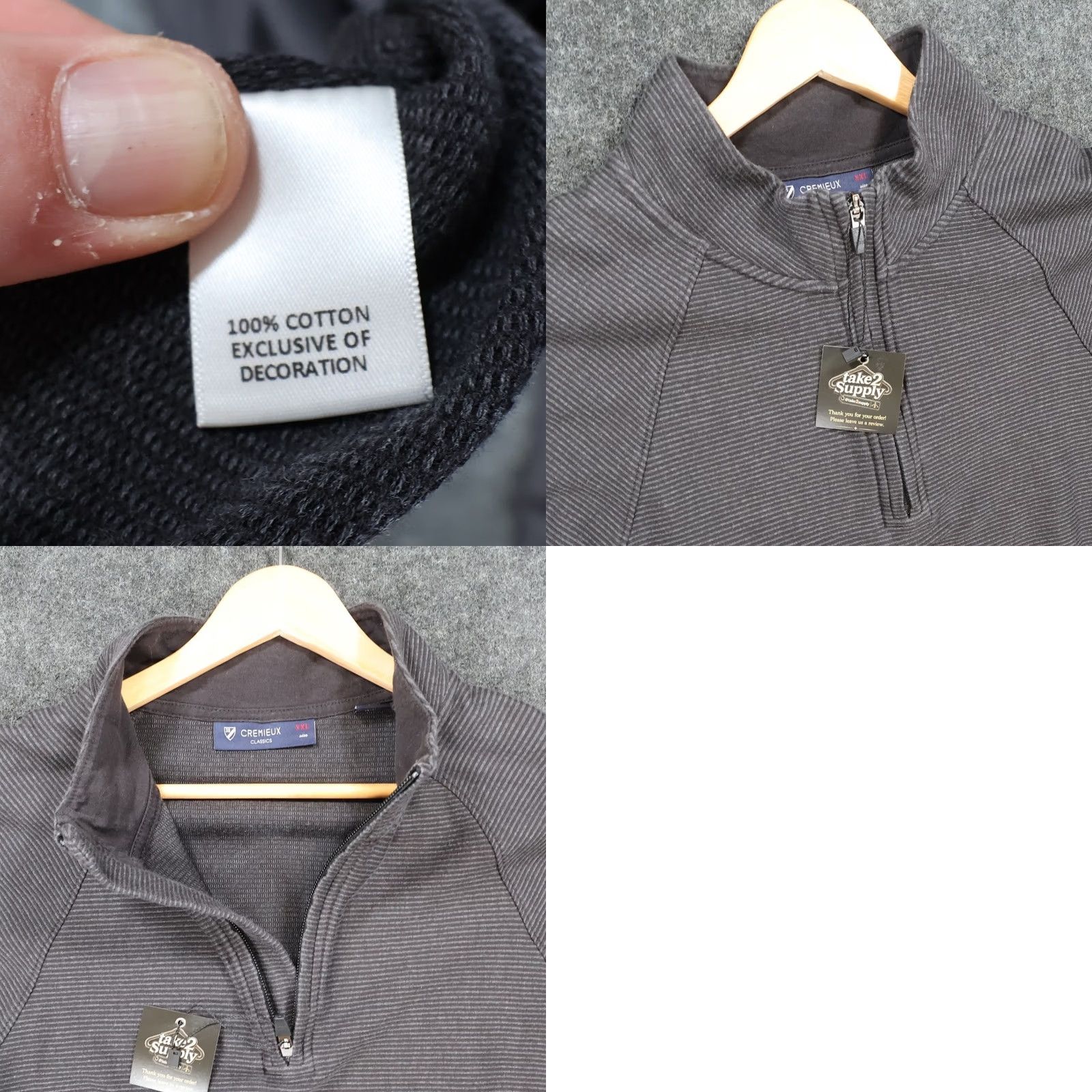 Cremieux Cremieux Mens XXL Pullover Charcoal Gray Cotton Ribbed Quarter Zip Excellent Size US XXL / EU 58 / 5 - 8 Thumbnail