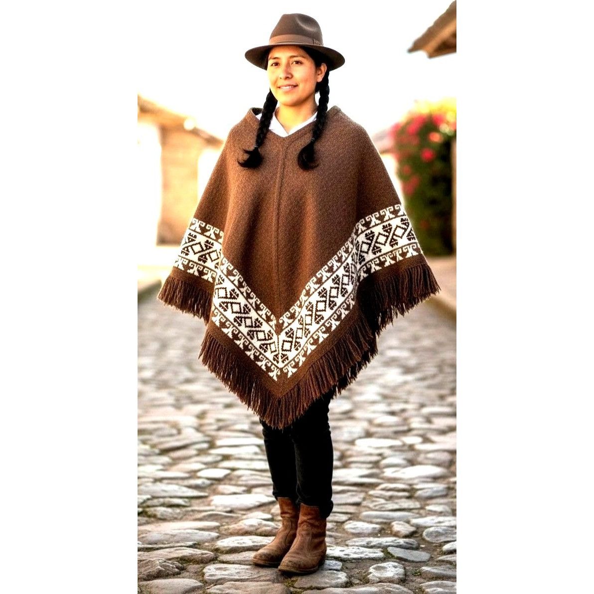 Vintage Vintage Fotrama Poncho Shawl Cape One Size Alpaca Wool Fring Size ONE SIZE - 1 Thumbnail