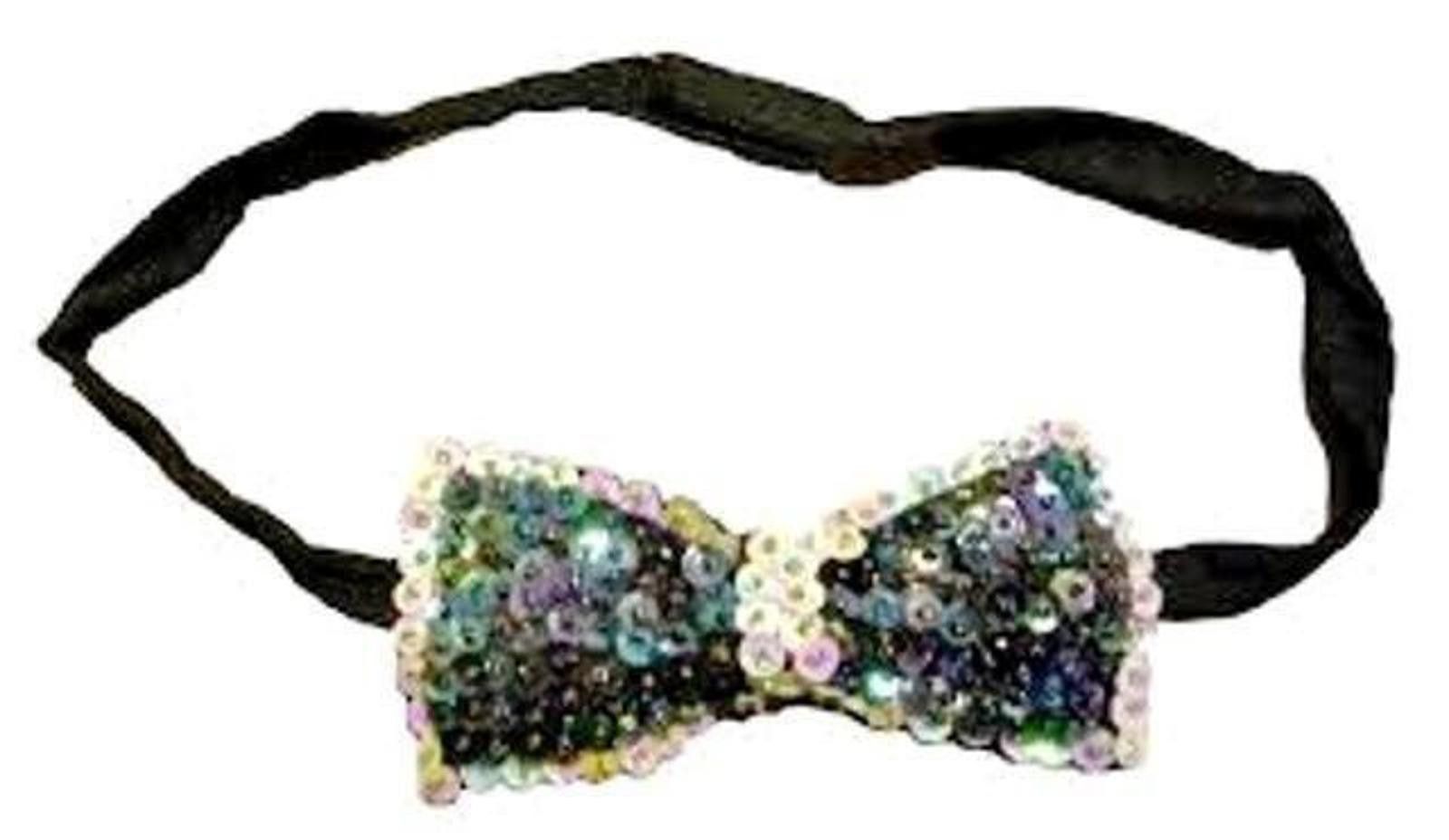 Designer Sequin Bow Tie PEACOCK w/Opal White Trim Adult Unisex Size ONE SIZE - 1 Preview