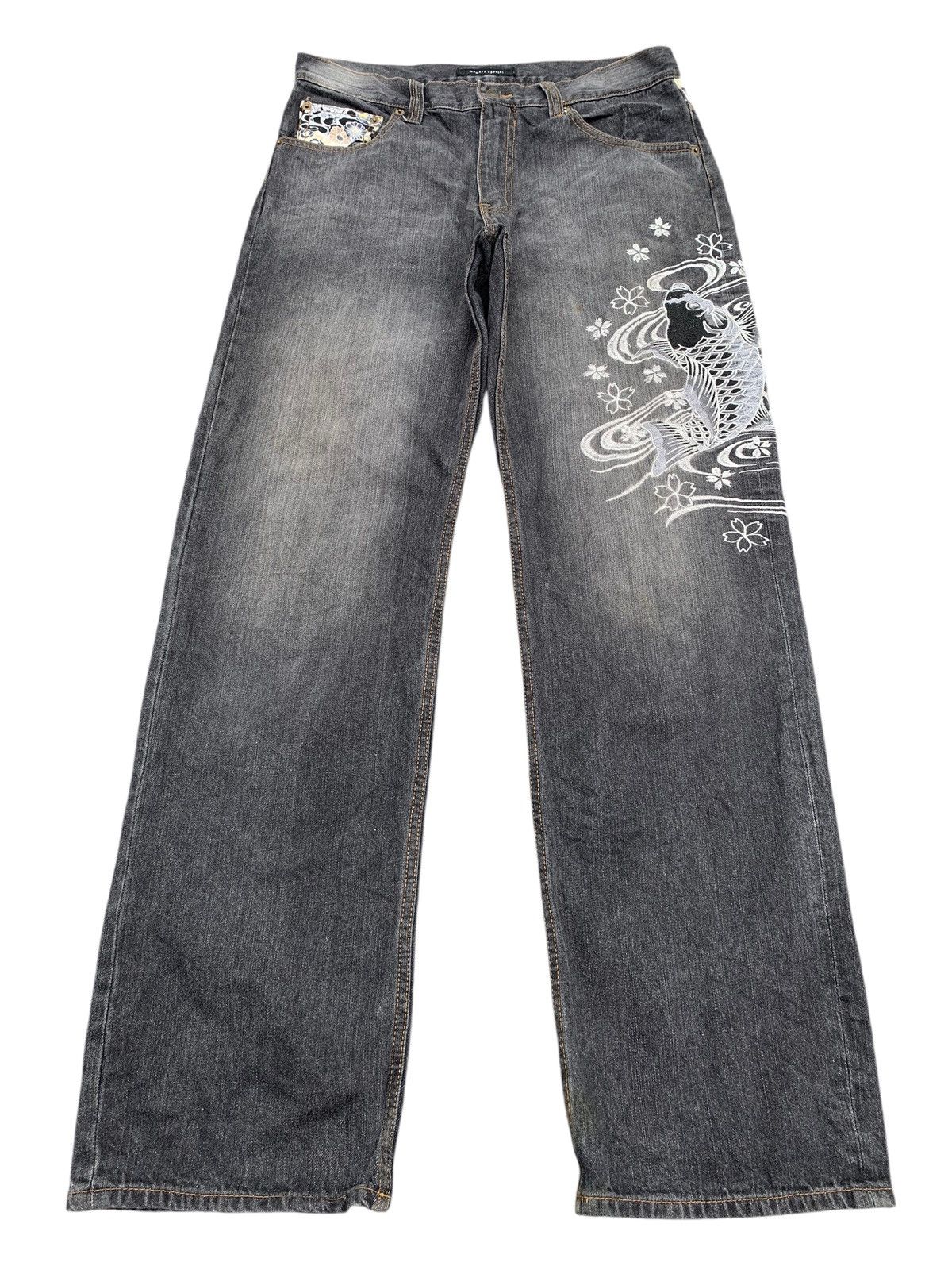 Karakuri Tamashii JAPANESE DOMINATE FISH KOI EMBROIDERED LIKE KARAKURI DENIM Size US 33 - 4 Thumbnail