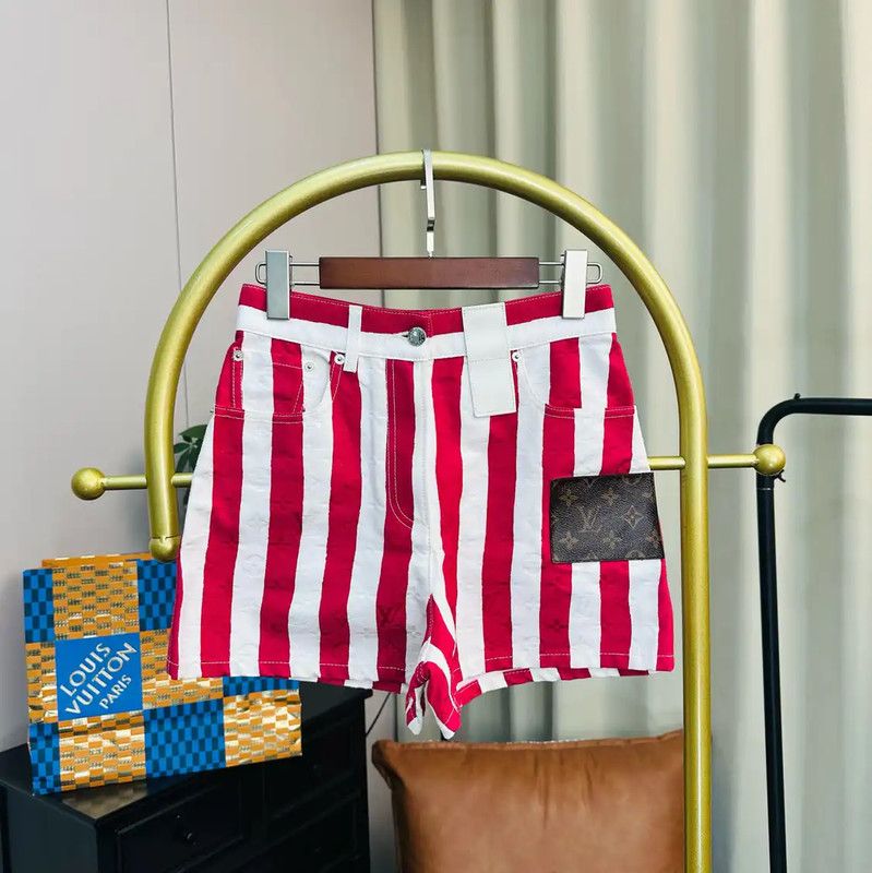 Louis Vuitton Louis Vuitton Women's Red and White Striped Shorts 0089 Size 22" - 1 Thumbnail