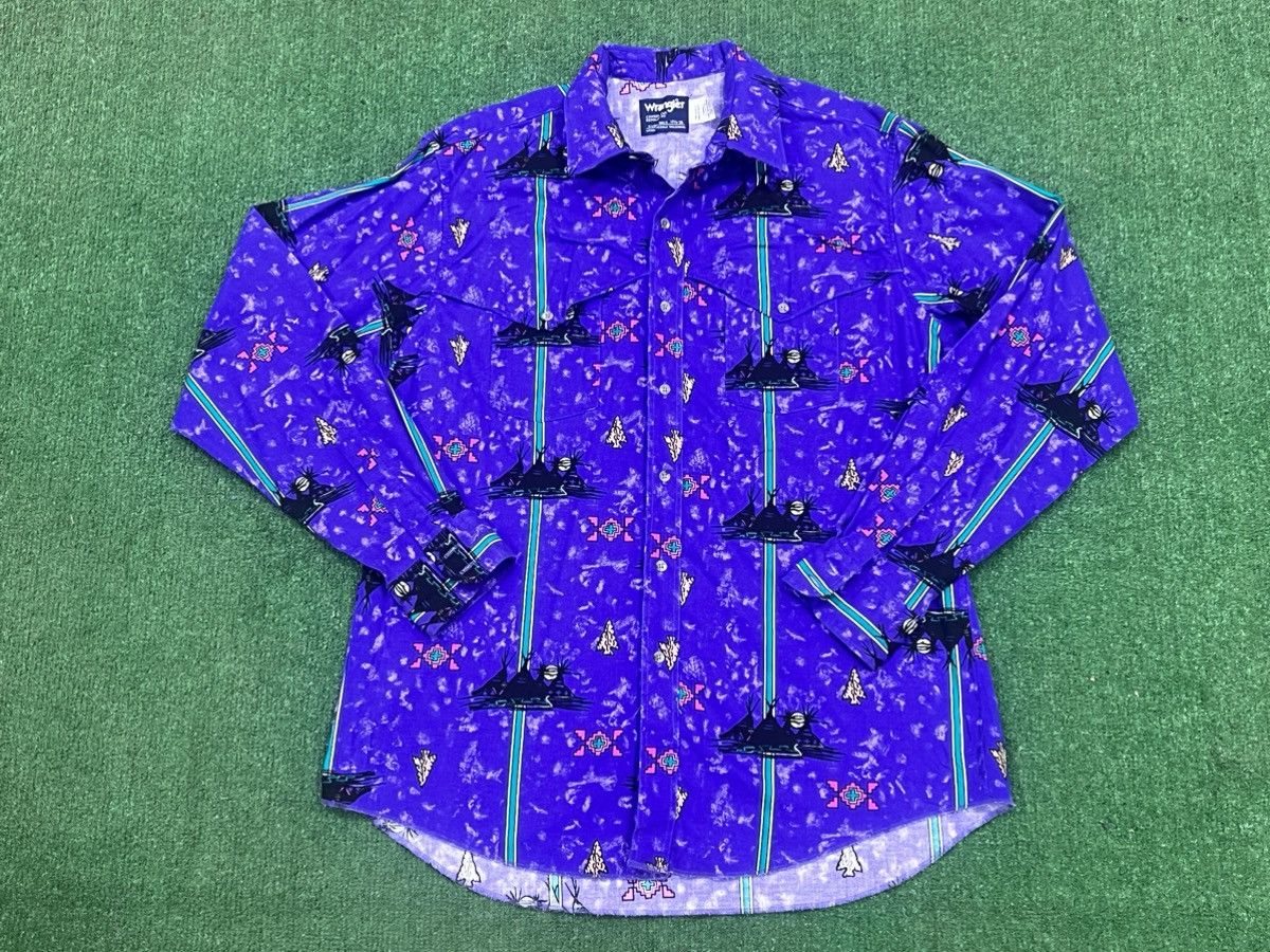 image of Vintage 80's Wrangler Southwestern Print Cowboy Cut Shirt in Purple, Men's (Size XL)