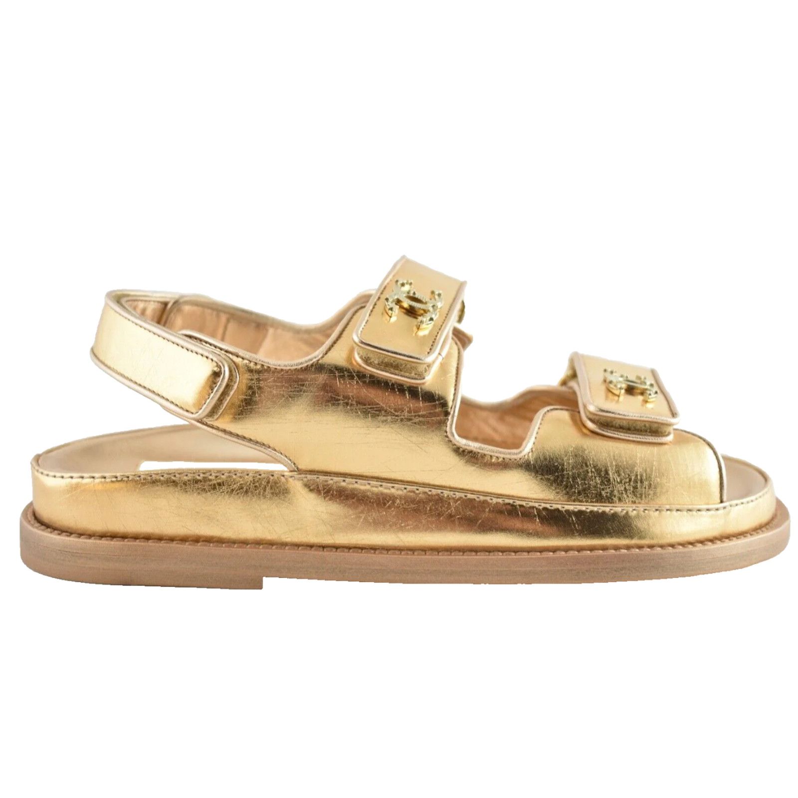 Chanel Chanel 22C Golden Gold Laminated CC Logo Mule Slide Size US 5.5 / IT 35.5 - 1 Thumbnail