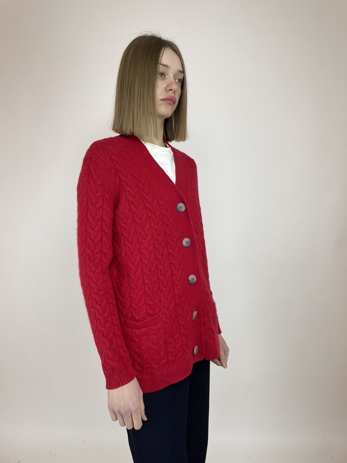 Designer × Vintage PETER HANH Red Wool Cardigan Knit Sweater size Women’s F48 Size XXL / US 16-18 / IT 52-54 - 2 Thumbnail