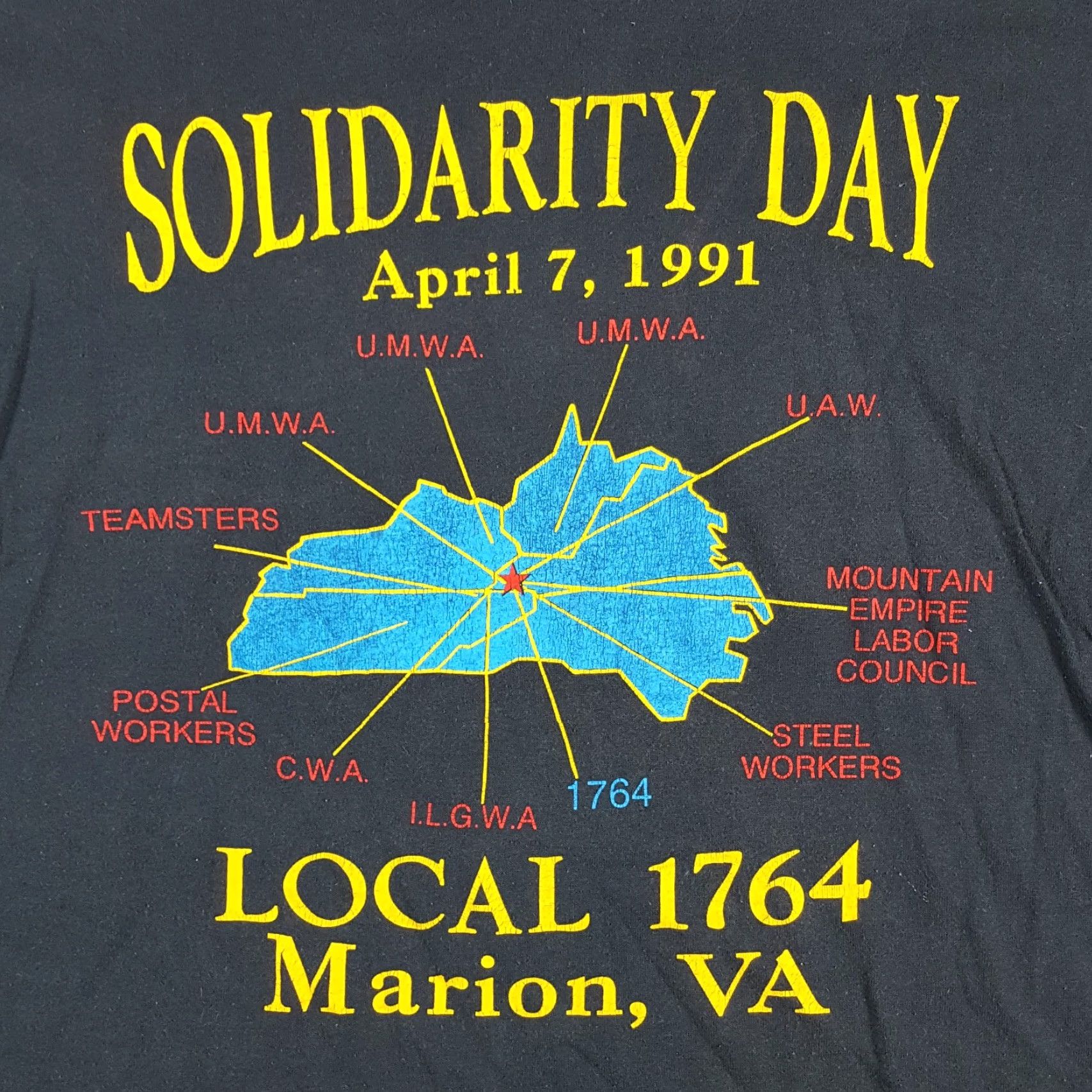 Vintage VINTAGE Screen Stars T-Shirt Mens XL Solid Black 90s Grunge Solidarity Day Marion VA Embroidered Logo Rainbow 90s Vintage Y2K Human Rights Shirt Size US XL / EU 56 / 4 - 3 Thumbnail