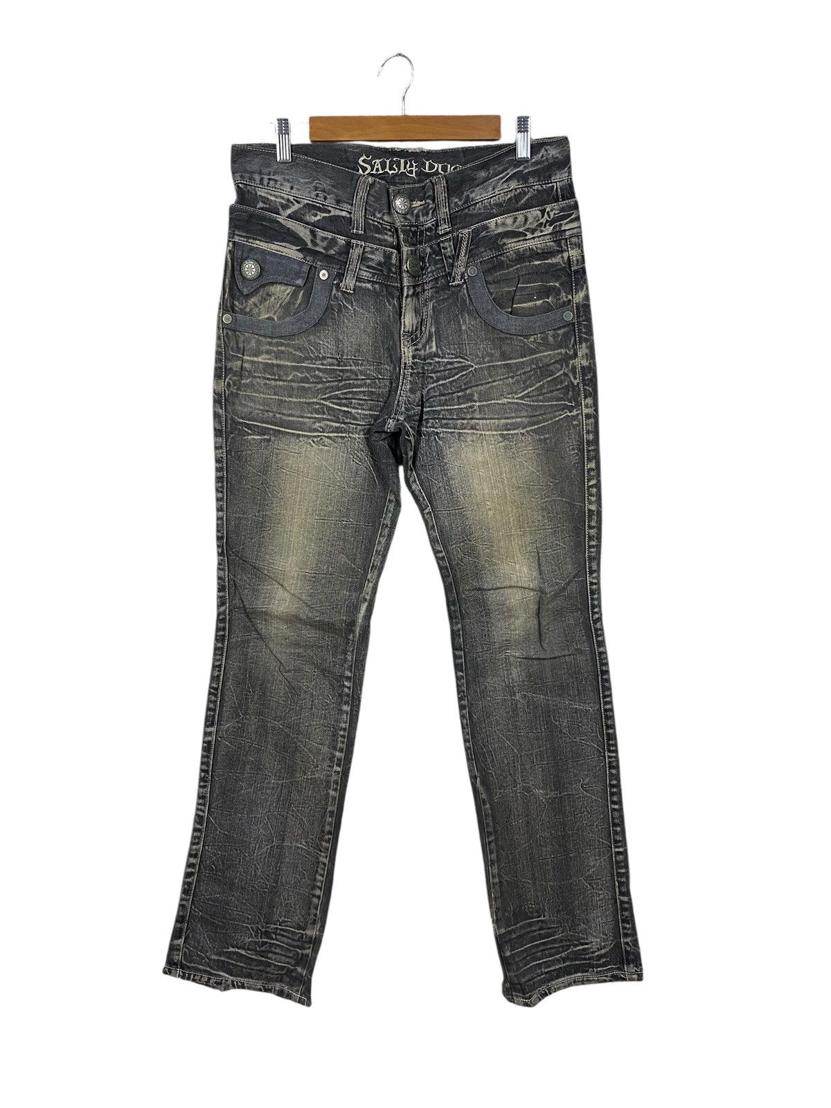 Japanese Brand Japanase brand salty dog double waist denim pants distressed Size US 33 - 1 Thumbnail
