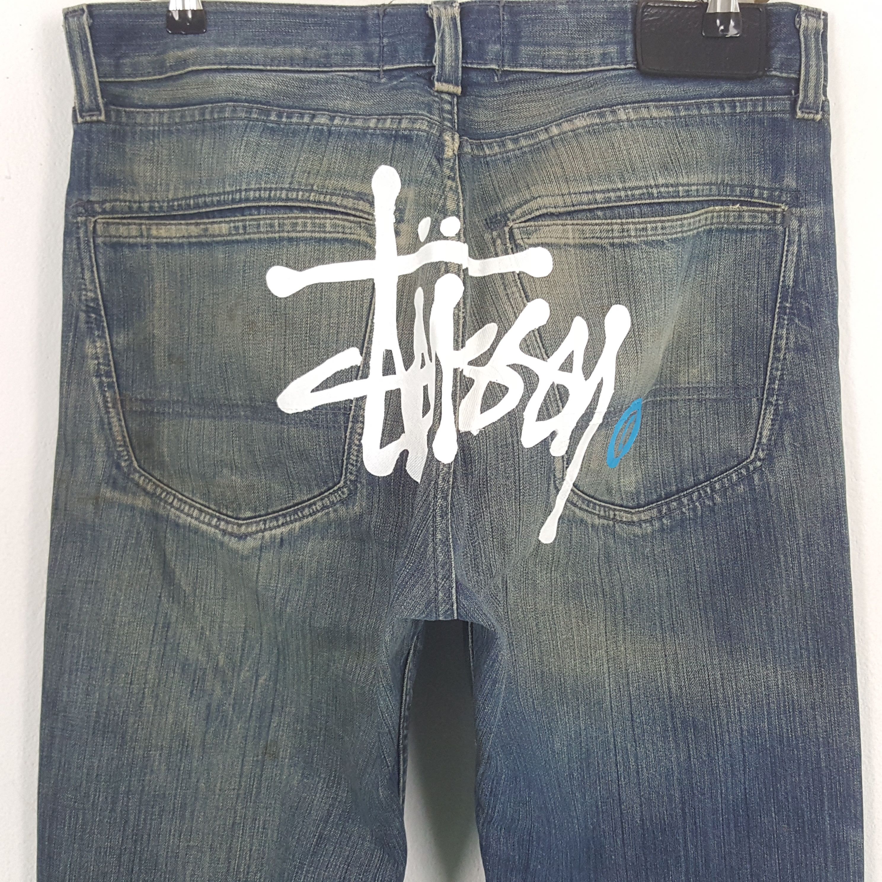 Stussy × Vintage Vintage Stussy Workgear Custom Big Logo Denim Jeans Size US 33 - 2 Thumbnail